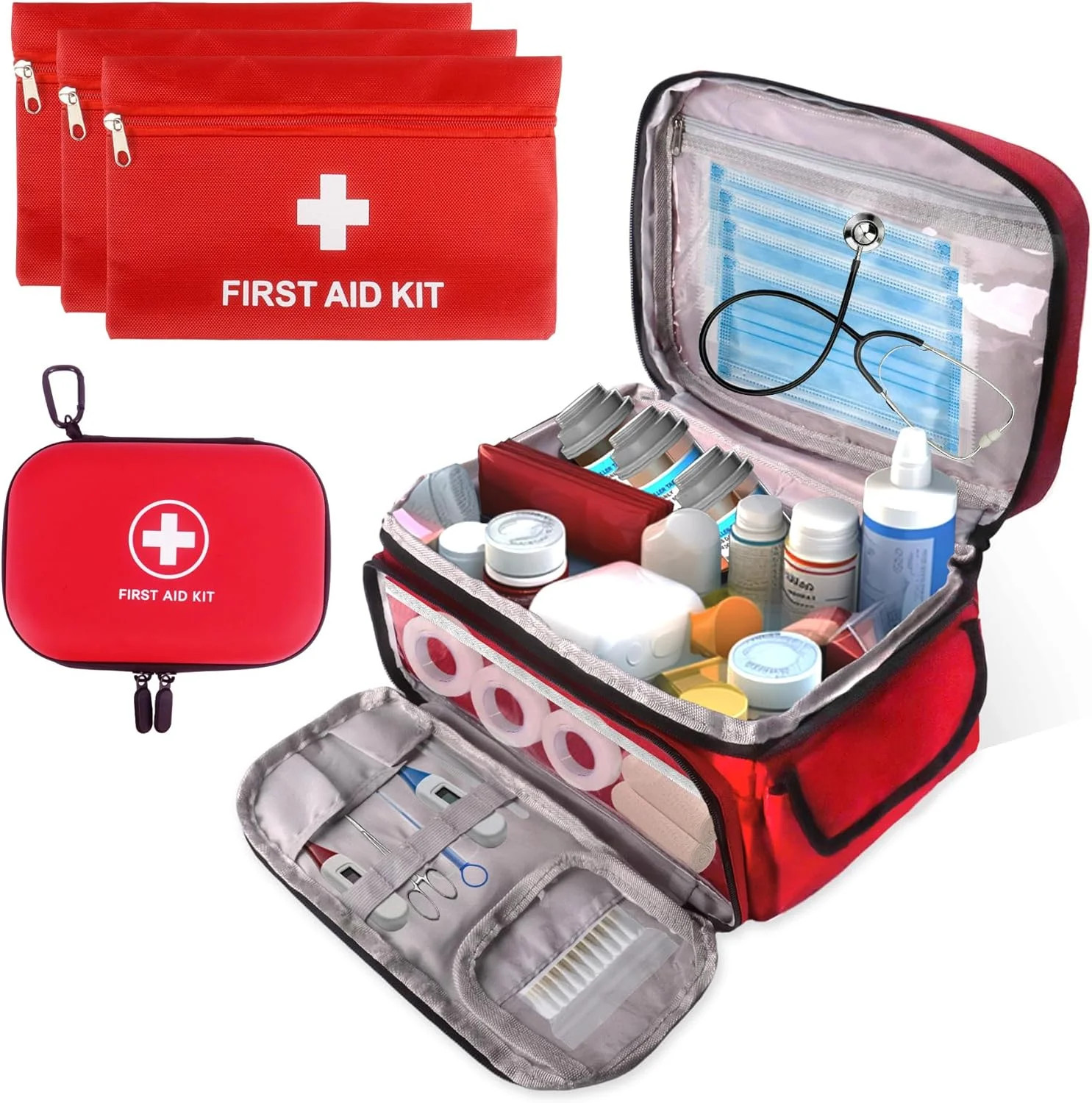 First Aid Bag Empty, 5-Set with Large Medical Organizer, 3 Portable Pouches &…
