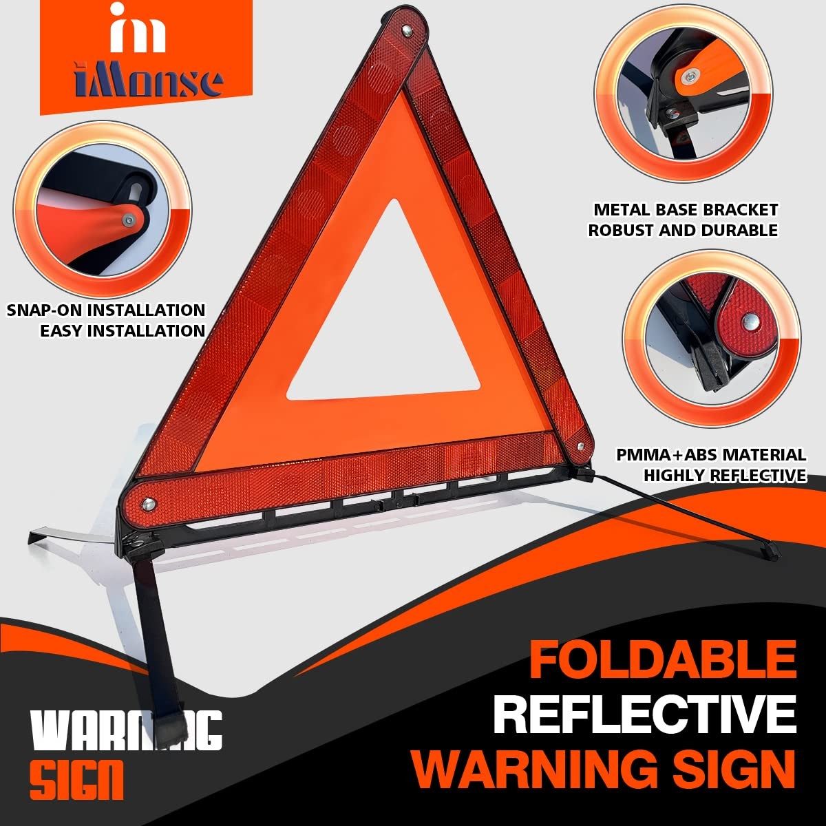 iMonse Warning Safety Triangle Kit, Emergency Roadside Reflective 3P