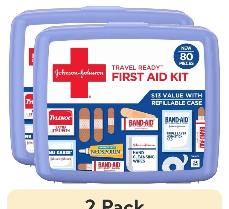 (2 Pack) Band-Aid Brand Travel Ready Portable Emergency First Aid Kit, 80 Piece