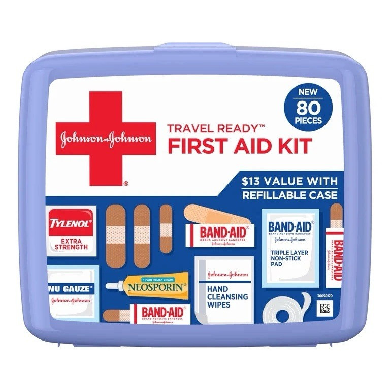 Band-Aid Brand Travel Ready Portable Emergency First Aid Kit, 80 Piece