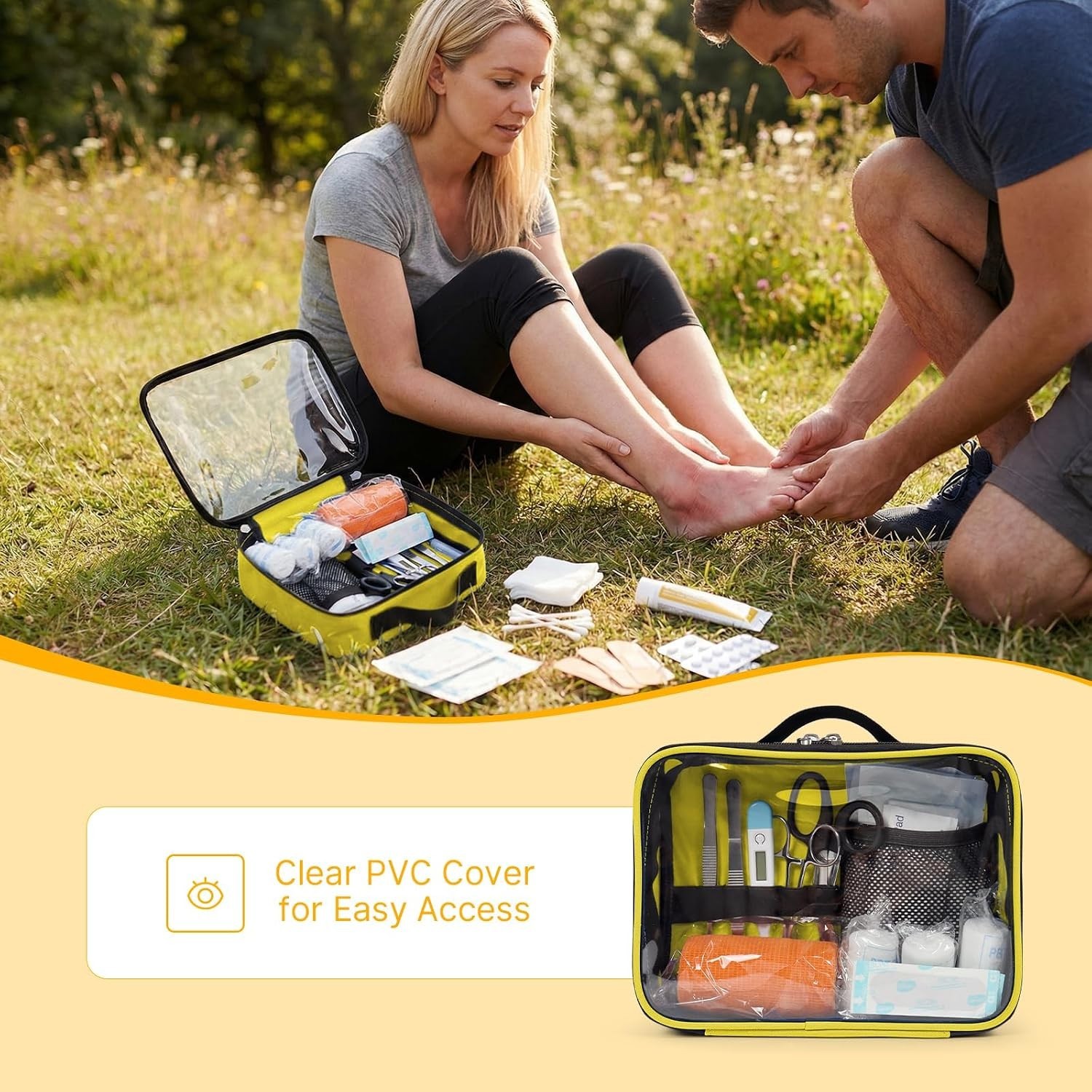 Portable Clear PVC First Aid Kit Pouch – Lightweight & Waterproof Yellow Design