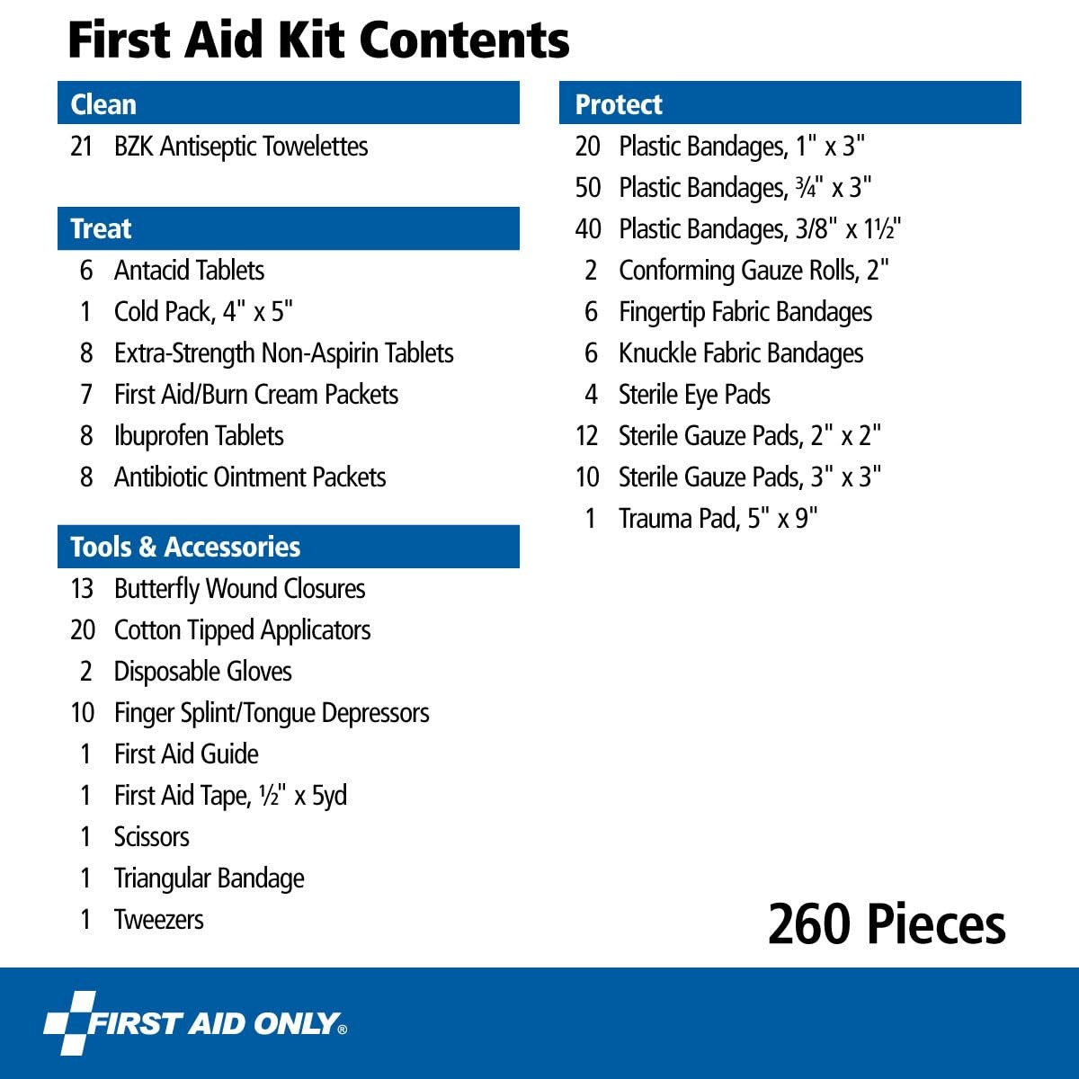 First Aid Only 91248 OSHA-Compliant 260 Count (Pack of 1), Multicolored