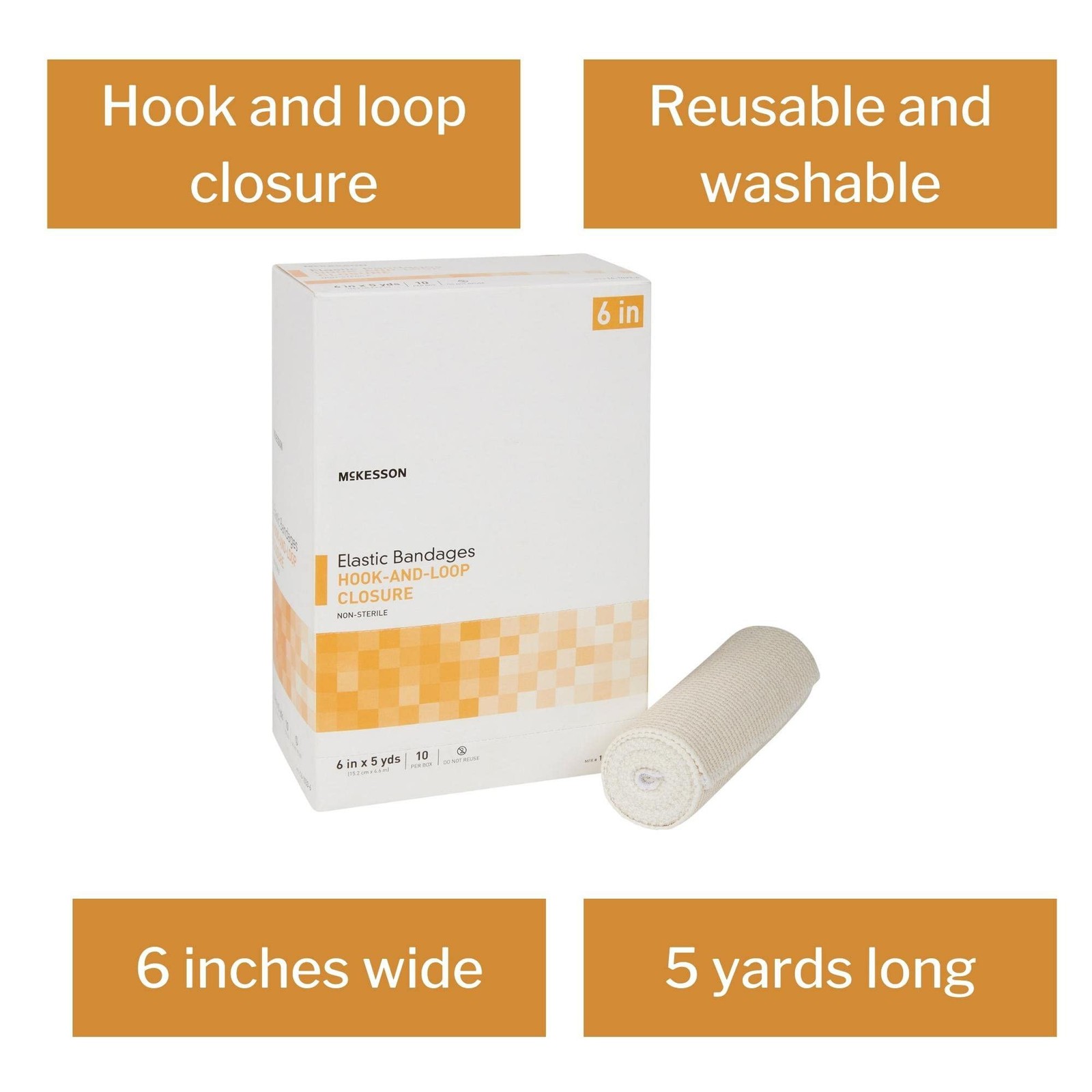 McKesson Elastic Bandages, Non-Sterile, Hook 6 Inch X 5 Yard ( 10 ct), Tan
