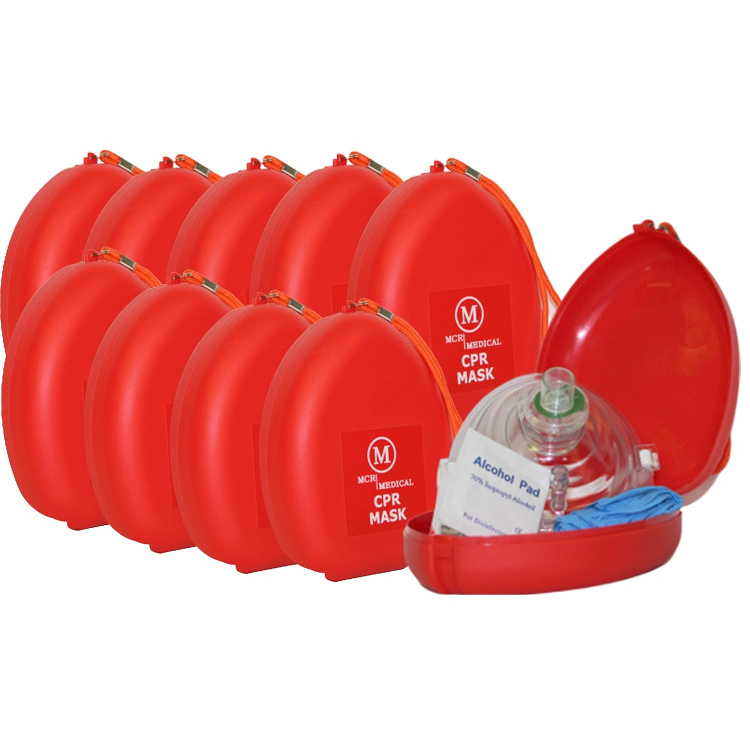 MCR Medical Pack of 10 CPR Rescue Mask, Adult/Child Pocket Resuscitator, Hard Ca