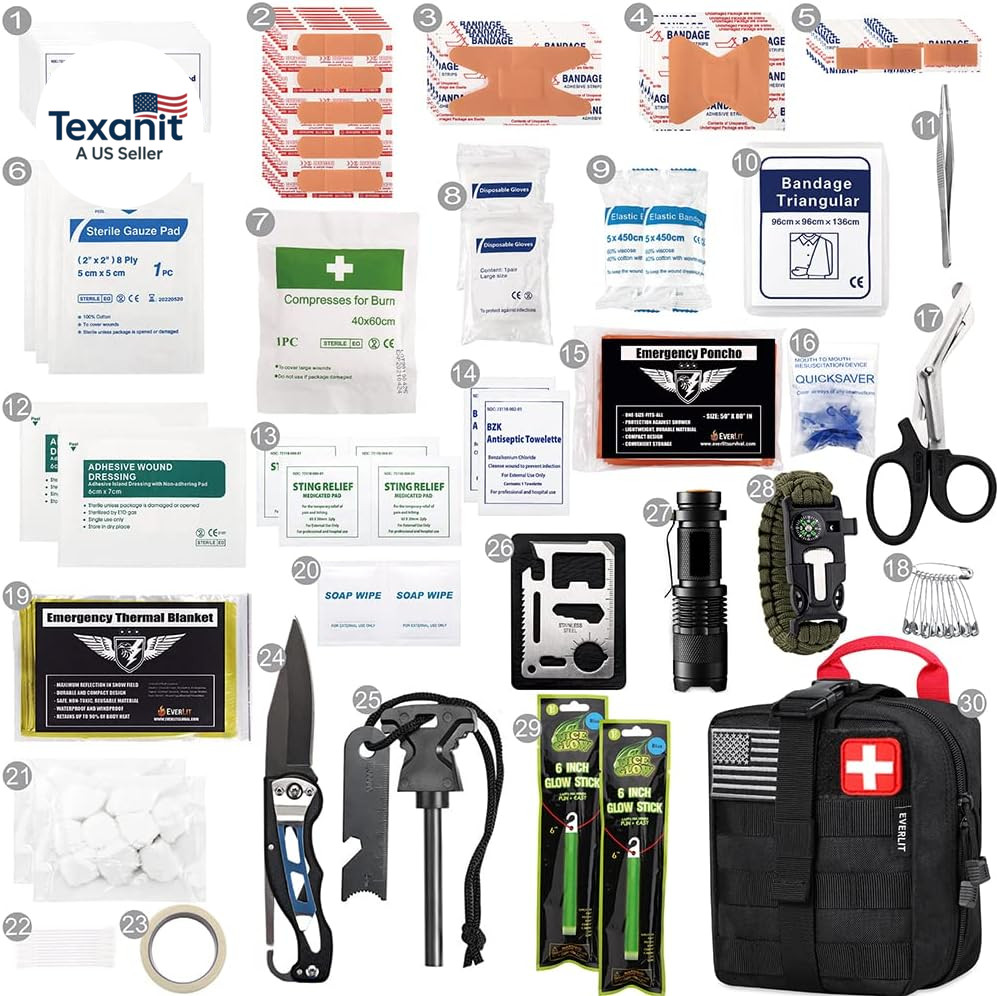 250 Pieces Survival First Aid Kit IFAK EMT Molle Pouch Survival Kit Outdoor Gear