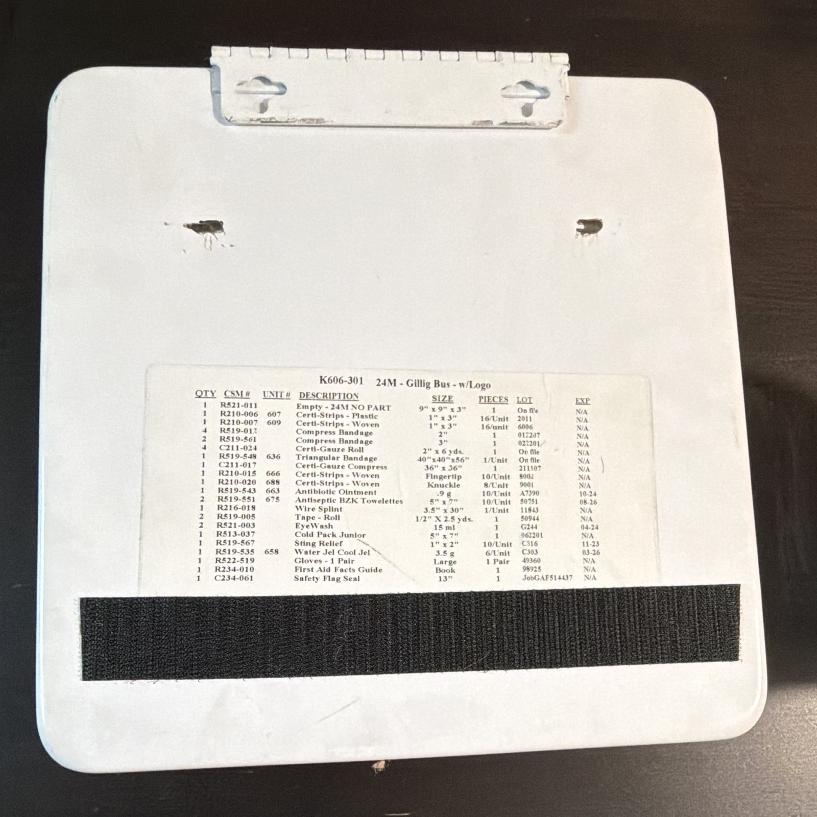 GILLIG 24in First Aid Set Panel White/Blue w/ Supplies K606-301