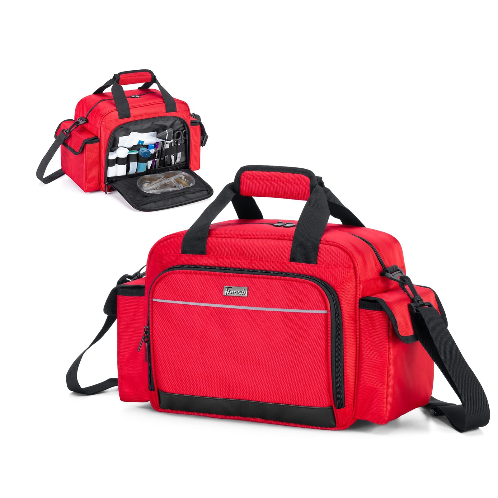 Trunab Home Health Nurse Bag Empty, Portable Medical 1 Count (Pack of 1), Red