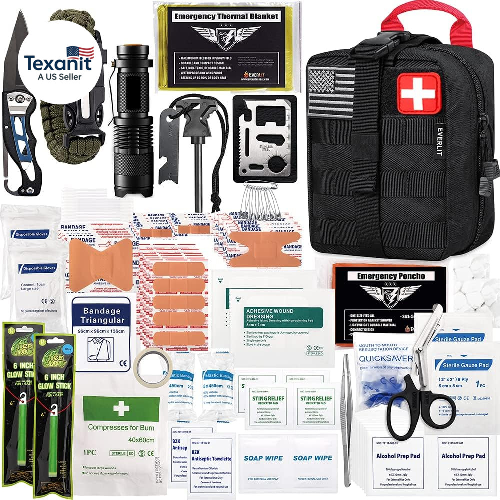 250 Pieces Survival First Aid Kit IFAK EMT Molle Pouch Survival Kit Outdoor Gear