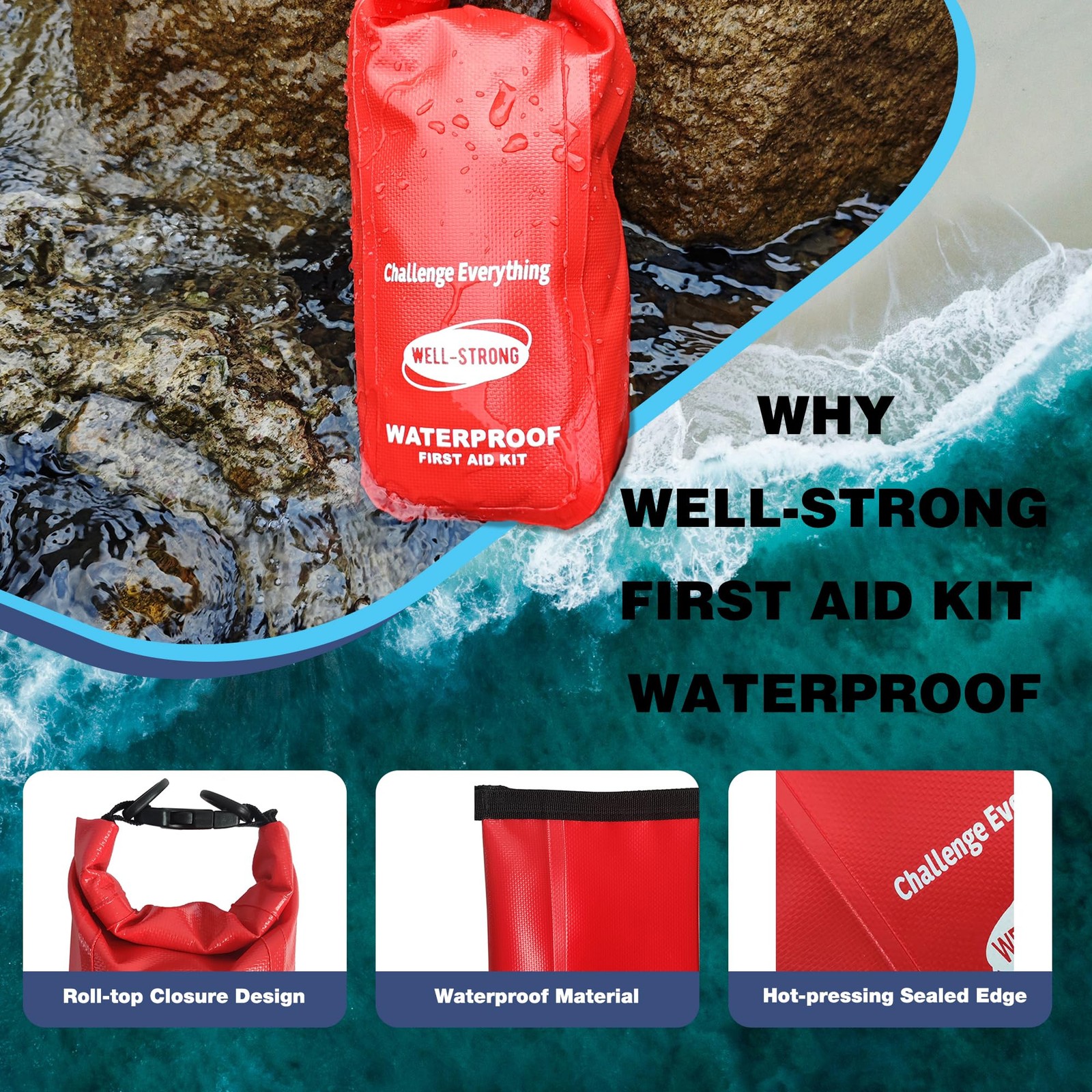 WELL-STRONG Waterproof First Aid Kit Roll Boat Emergency Kit with Waterproof Con