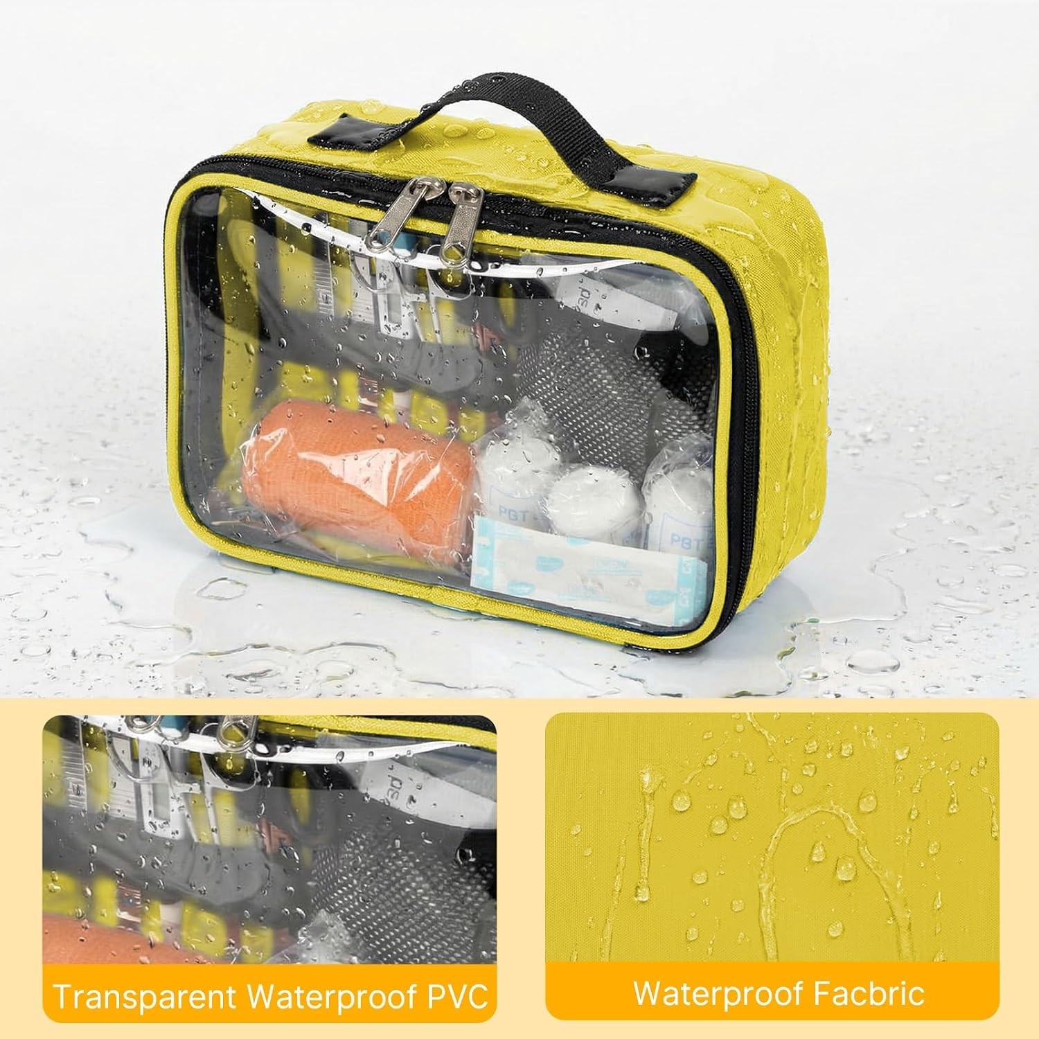 Portable Clear PVC First Aid Kit Pouch – Lightweight & Waterproof Yellow Design