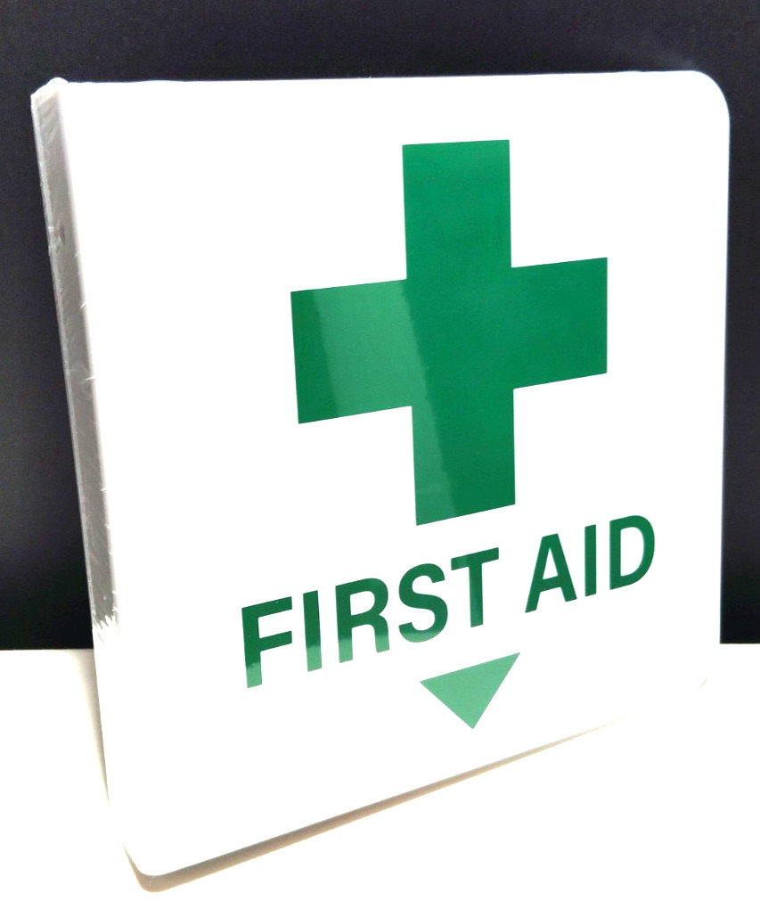 First Aid Location Signs 26 Pack 6in Square Hard PVC Green Cross Wall Mount New
