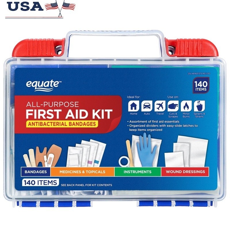 All-Purpose First Aid Kit 140 Items Antibacterial Bandages Travel Home Safety US