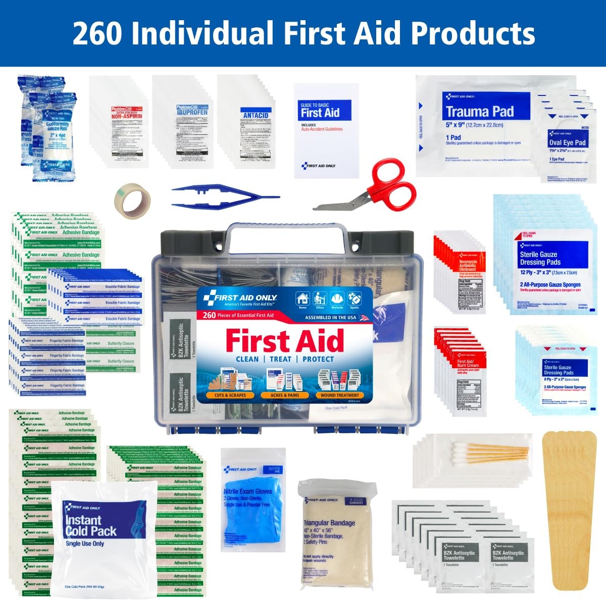 First Aid Only 91248 OSHA-Compliant 260 Count (Pack of 1), Multicolored