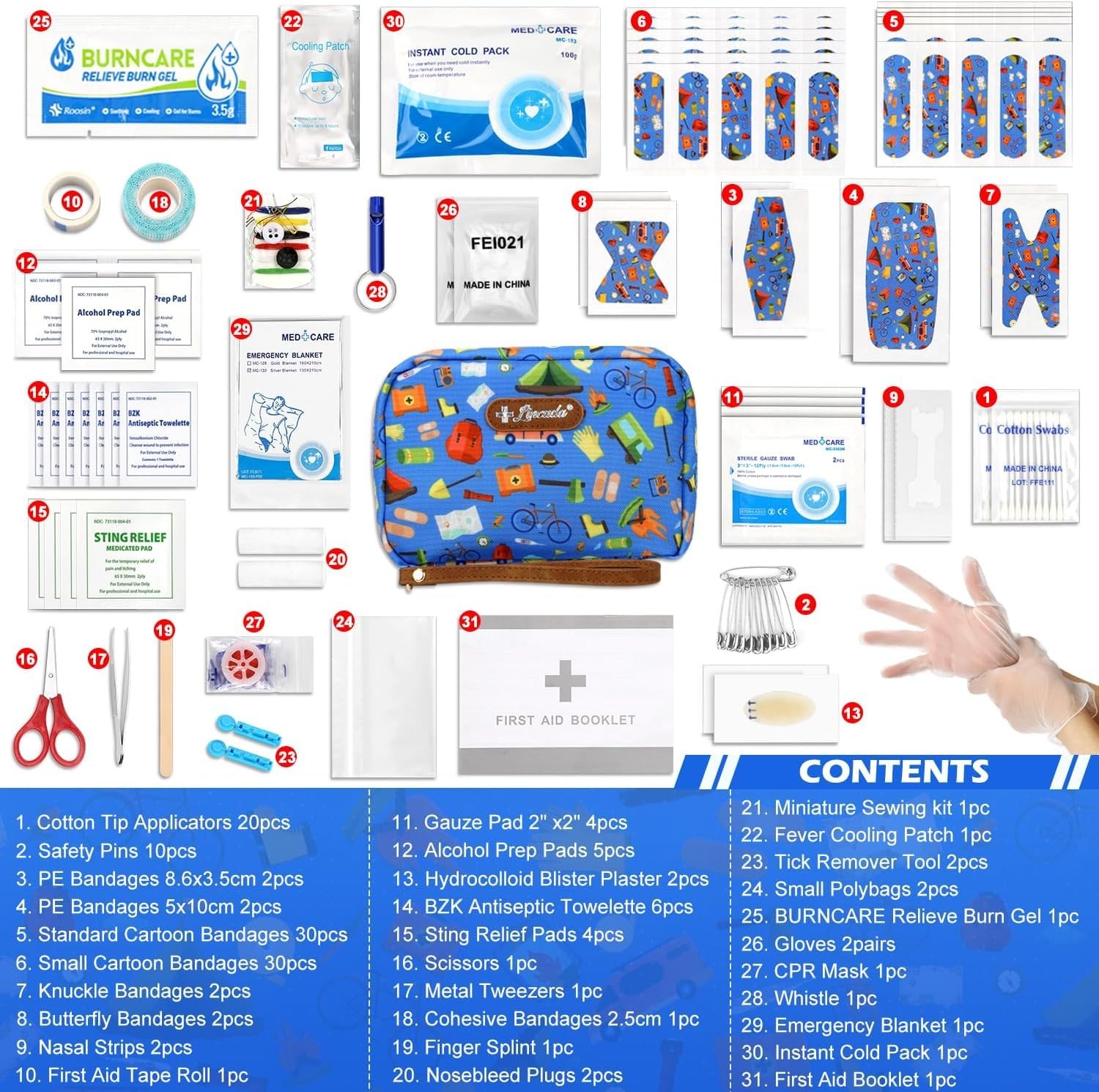 Portable Travel First Aid Kit for Kids and Adults, 143 Pieces Multicolored