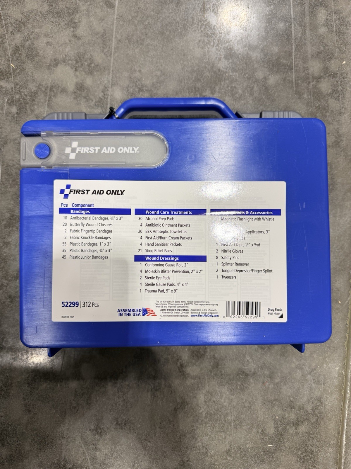 First Aid Only 52299 Portable Sterile 312pc First Aid Kit w/ Bandages