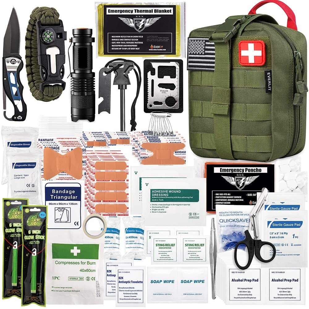 250 Pcs Survival First Aid Kit | IFAK Emergency Kit for Camping, Hiking, Hunting