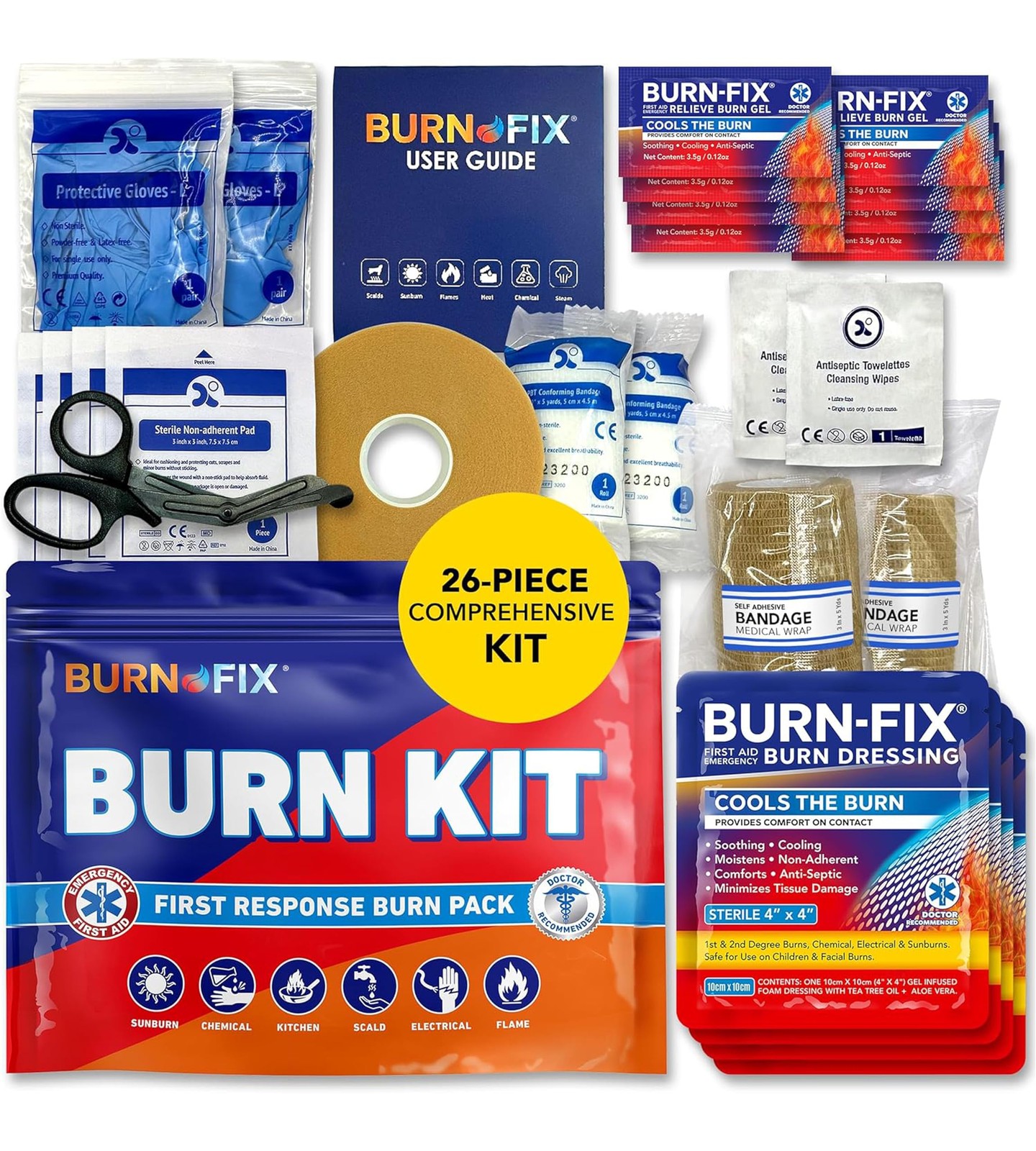 BurnFIX® Burn Kit First Aid Recommended by Doctors, Comprehensive 25pcs First…