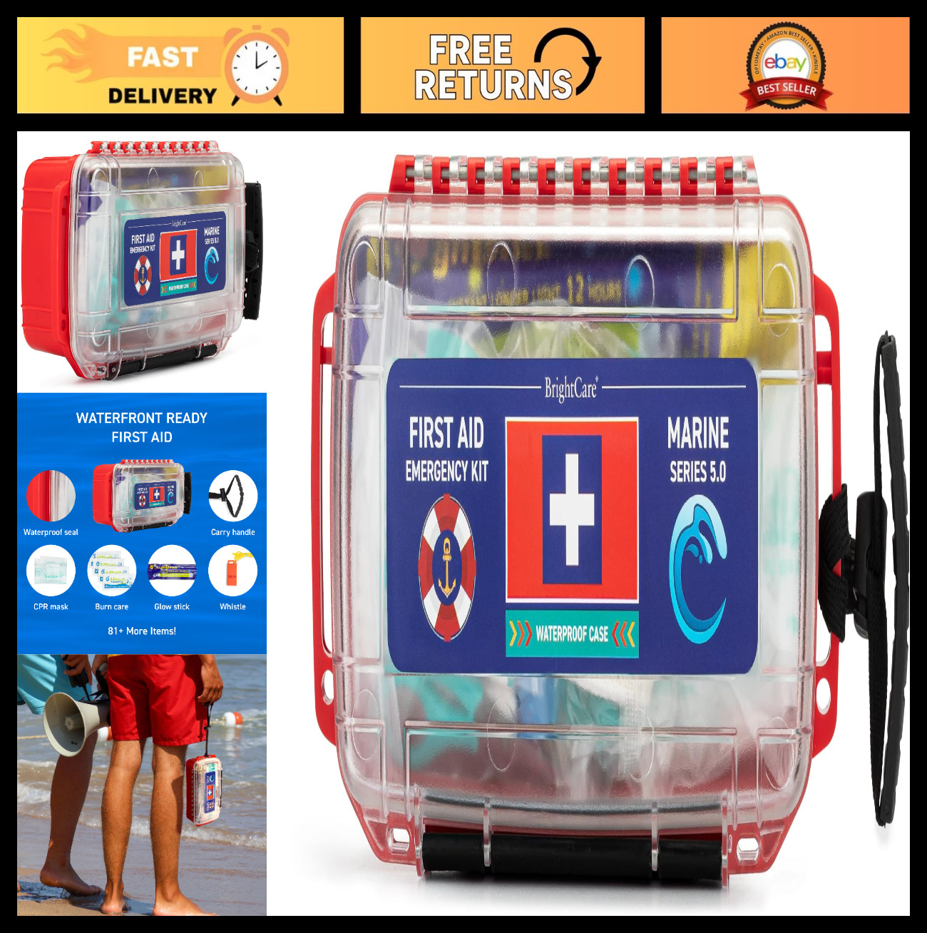 Waterproof Marine First Aid Kit for Boat, Kayak, Sailing & Beach – Survival Gear