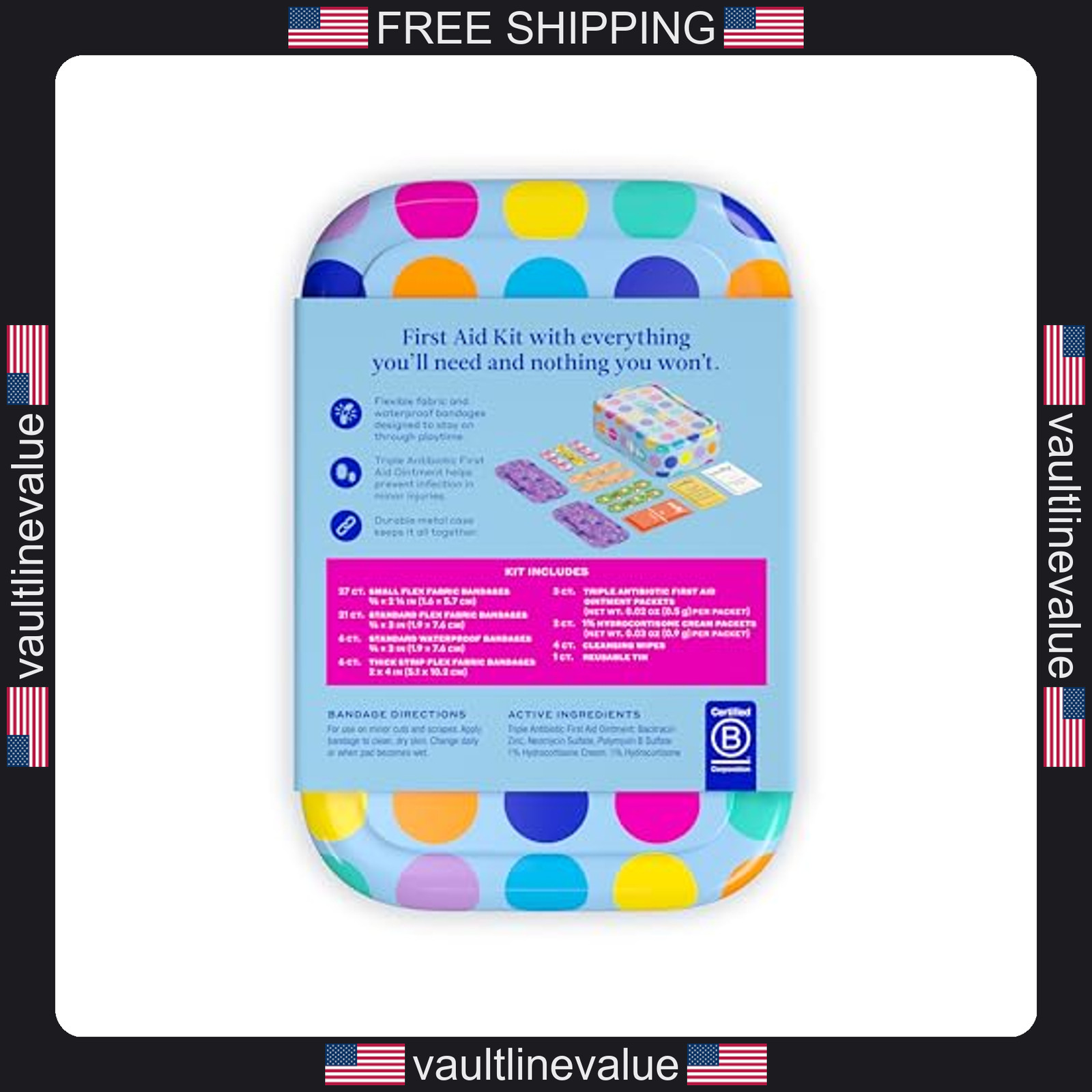 Welly first aid kit 70 count with waterproof fabric single-use ointments wipes