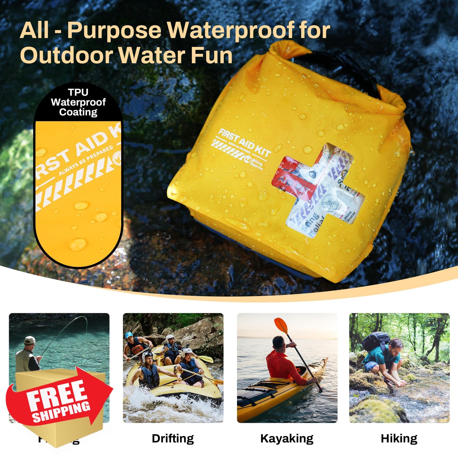 RHINO RESCUE Waterproof Boat First Aid Kit Orange Marine Survival Bag