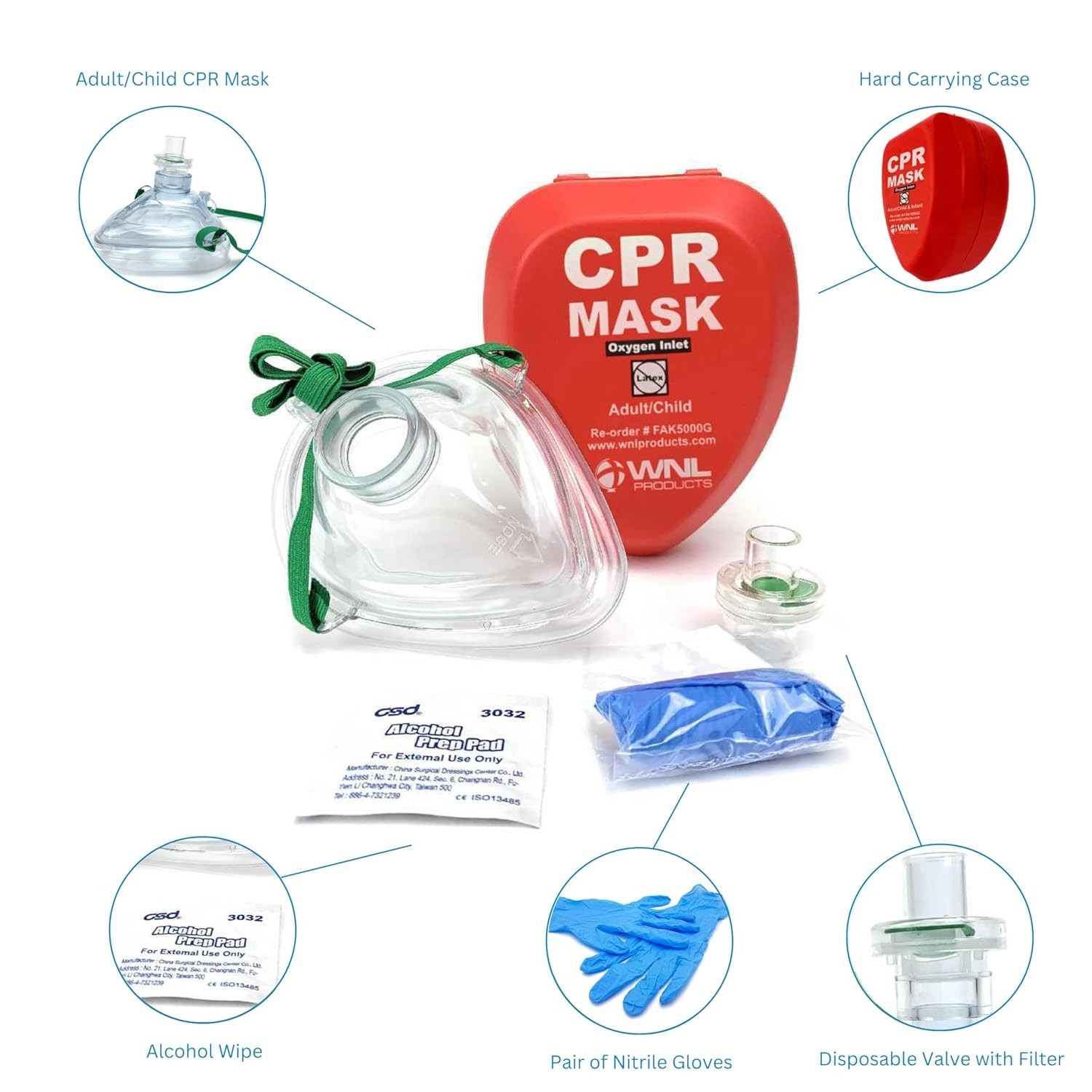 Portable Adult/Child CPR Rescue Mask Kit with Hard Case – 2-Pack Emergency Set