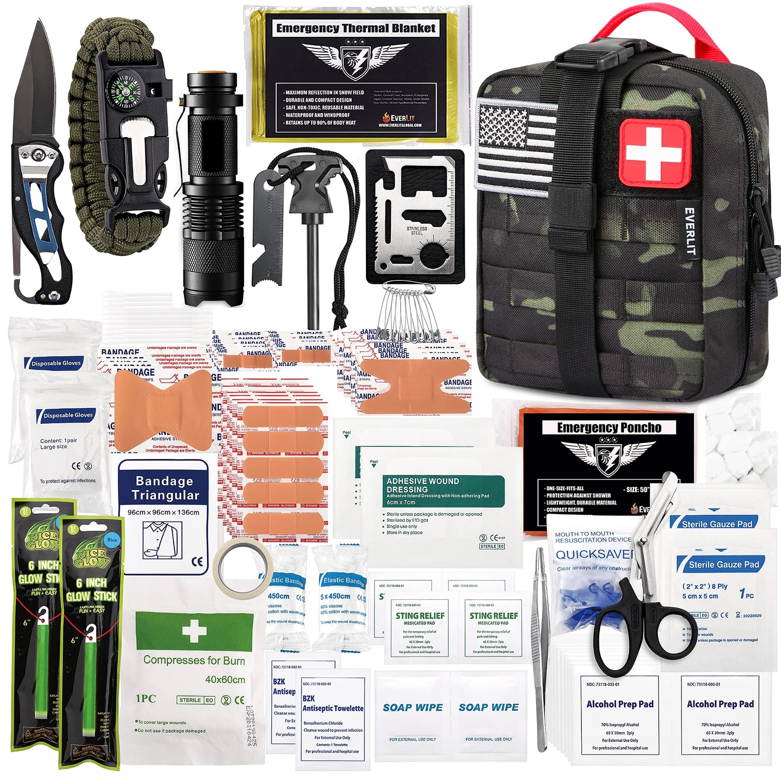 EVERLIT 250 Pieces Survival First Aid Kit IFAK EMT Molle Pouch Survival Kit O…
