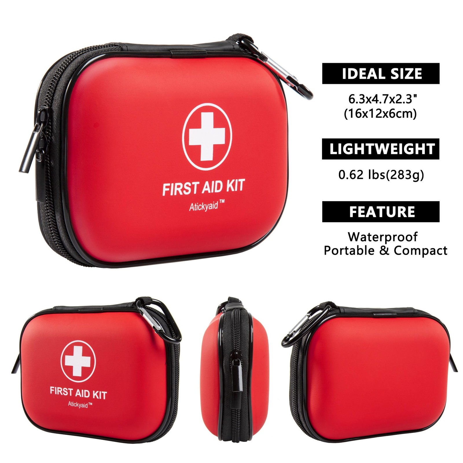Mini First Aid Kit – 120 Piece Small Waterproof Hard Shell 120 Pieces, Red
