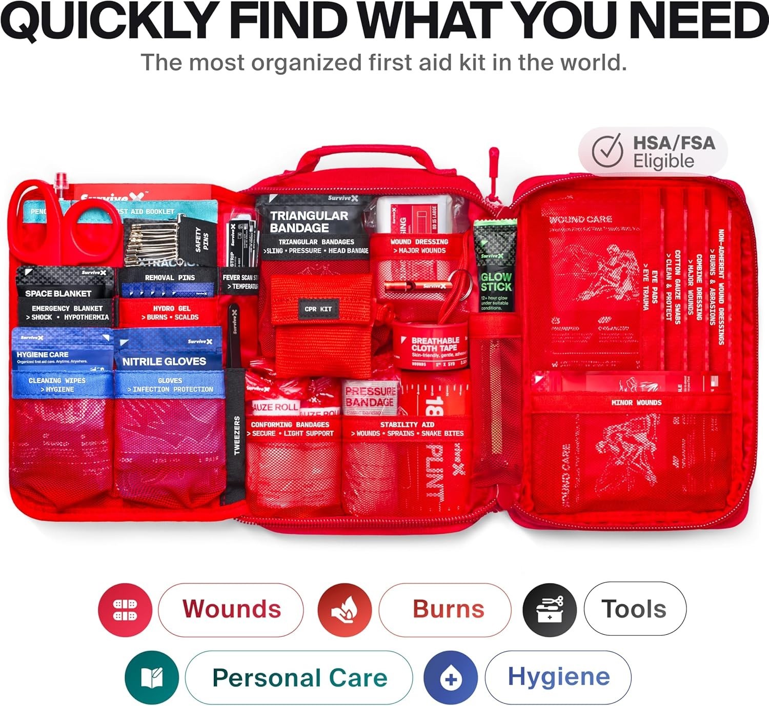Large First Aid Kit Emergency Car Travel Home Hiking Camping Outdoors Zip Stitch