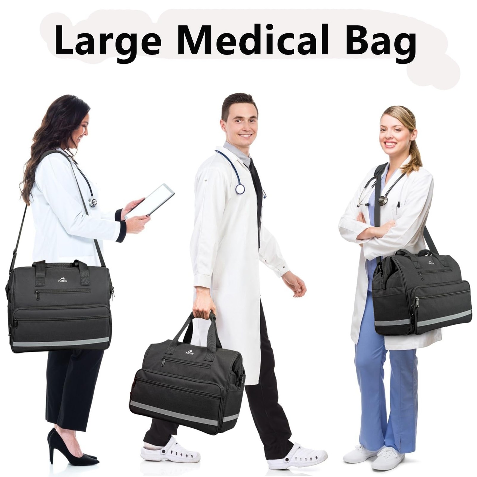 MATEIN Medical Bag, Large Water-Resistant First 1 Count (Pack of 1), Black