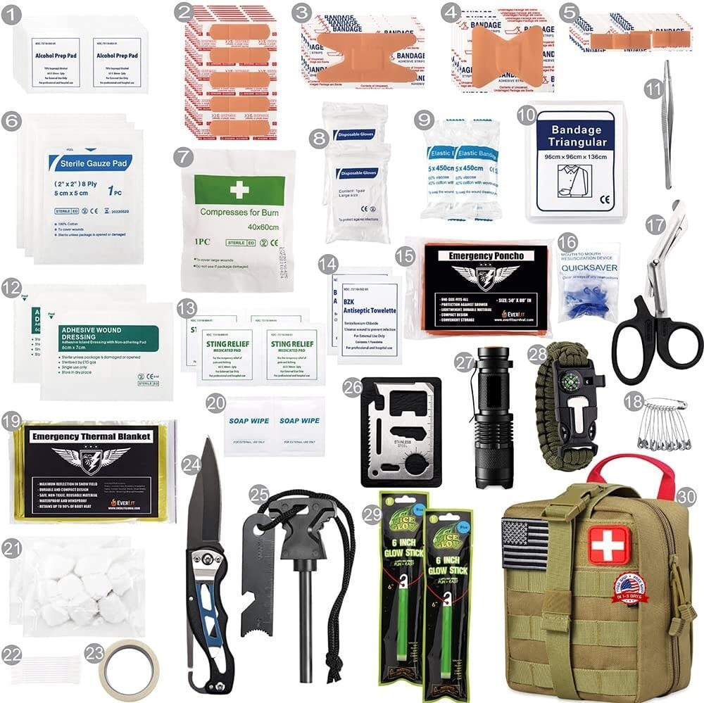 250pc Survival First Aid Kit Medical Emergency Military Trauma Bag Tactical Wate