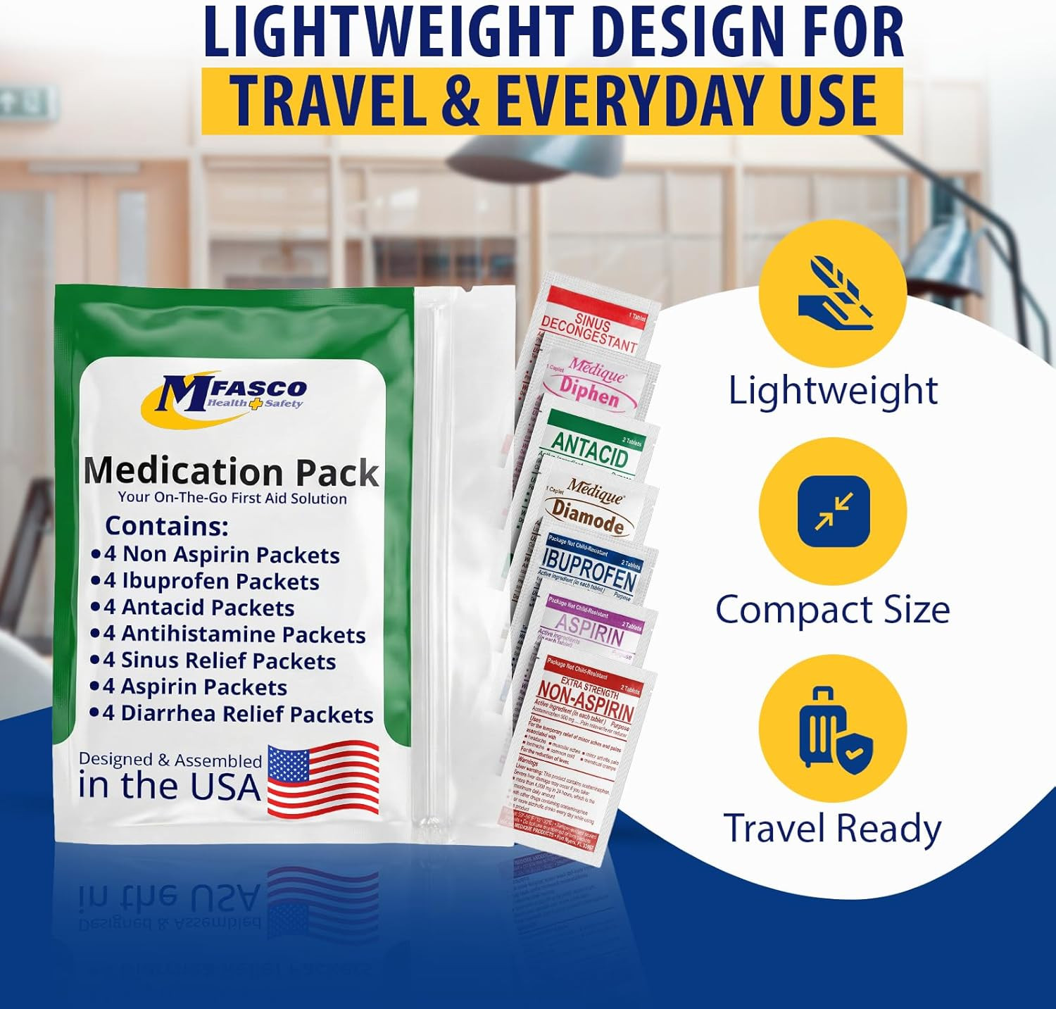 MFASCO – 7 in 1 – Travel Size Medicine Kit – TSA Approved | 28 First Aid Emergen