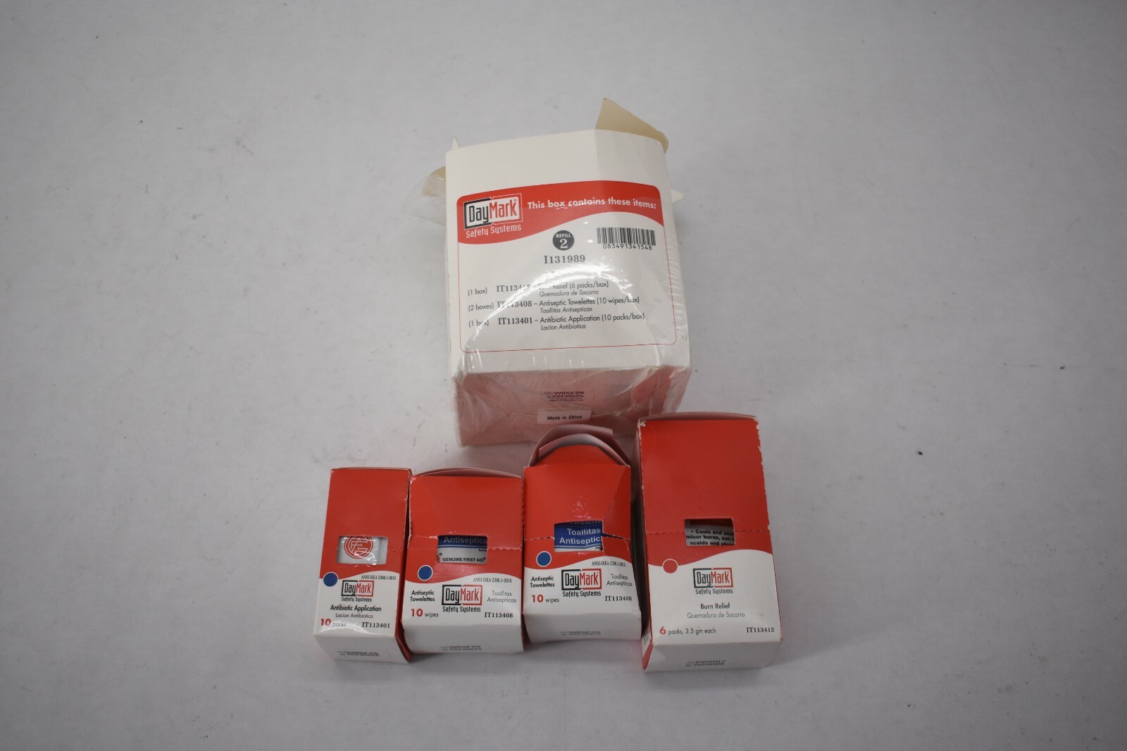 DayMark First Aid Kit Refill Package Burn Relief Antiseptic Towelette Antibiotic