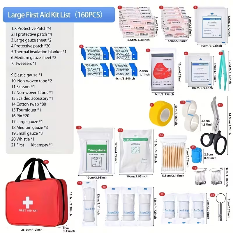 160Pc Emergency First Aid Kit Medical Bag Hunting Camping Boating Fishing Travel