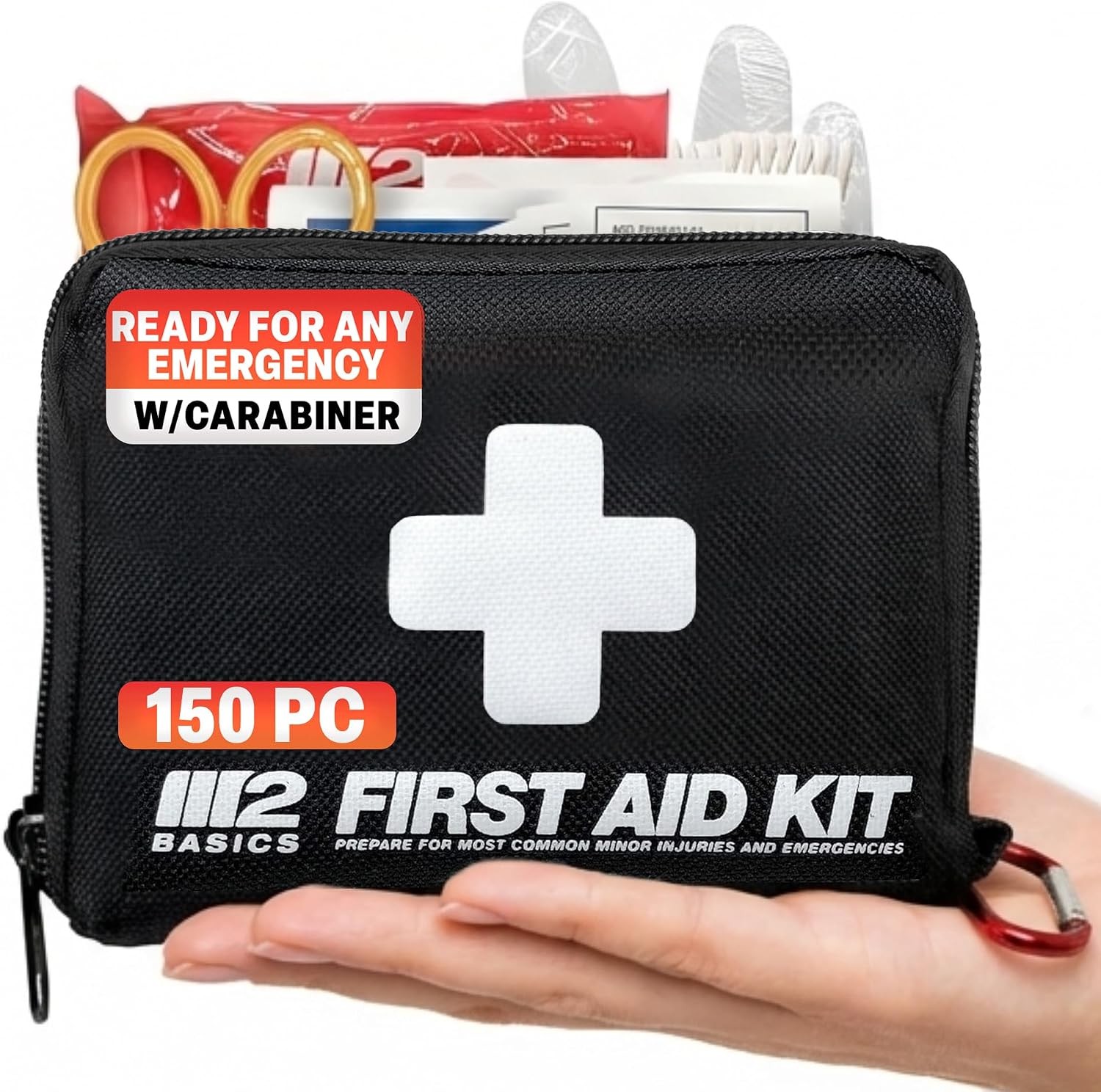 M2 BASICS 150-Pc First Aid Kit – Compact Bag for Travel, Home & Car
