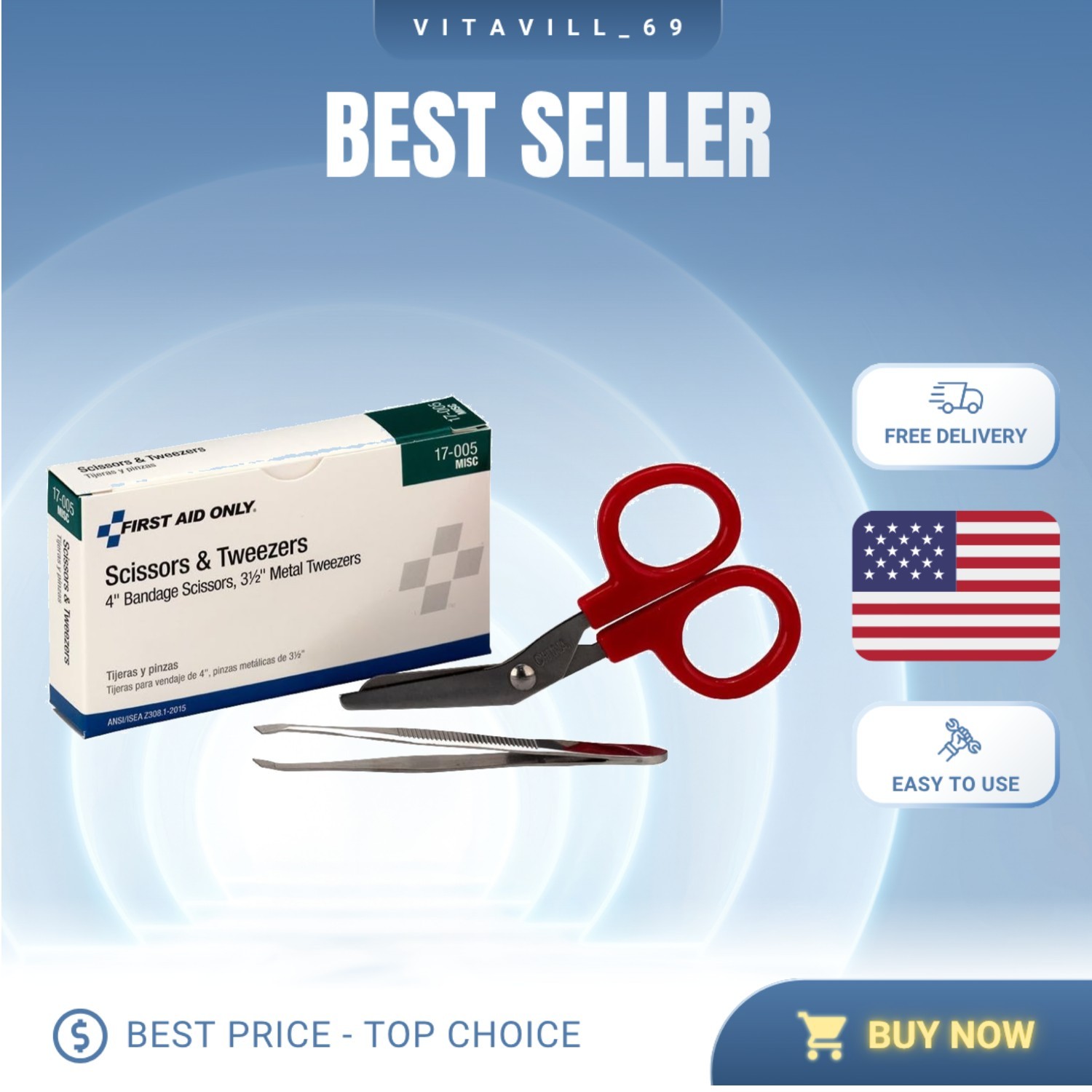 Versatile 4-Inch Bandage Scissors with 3.5-Inch Tweezers for All Emergencies
