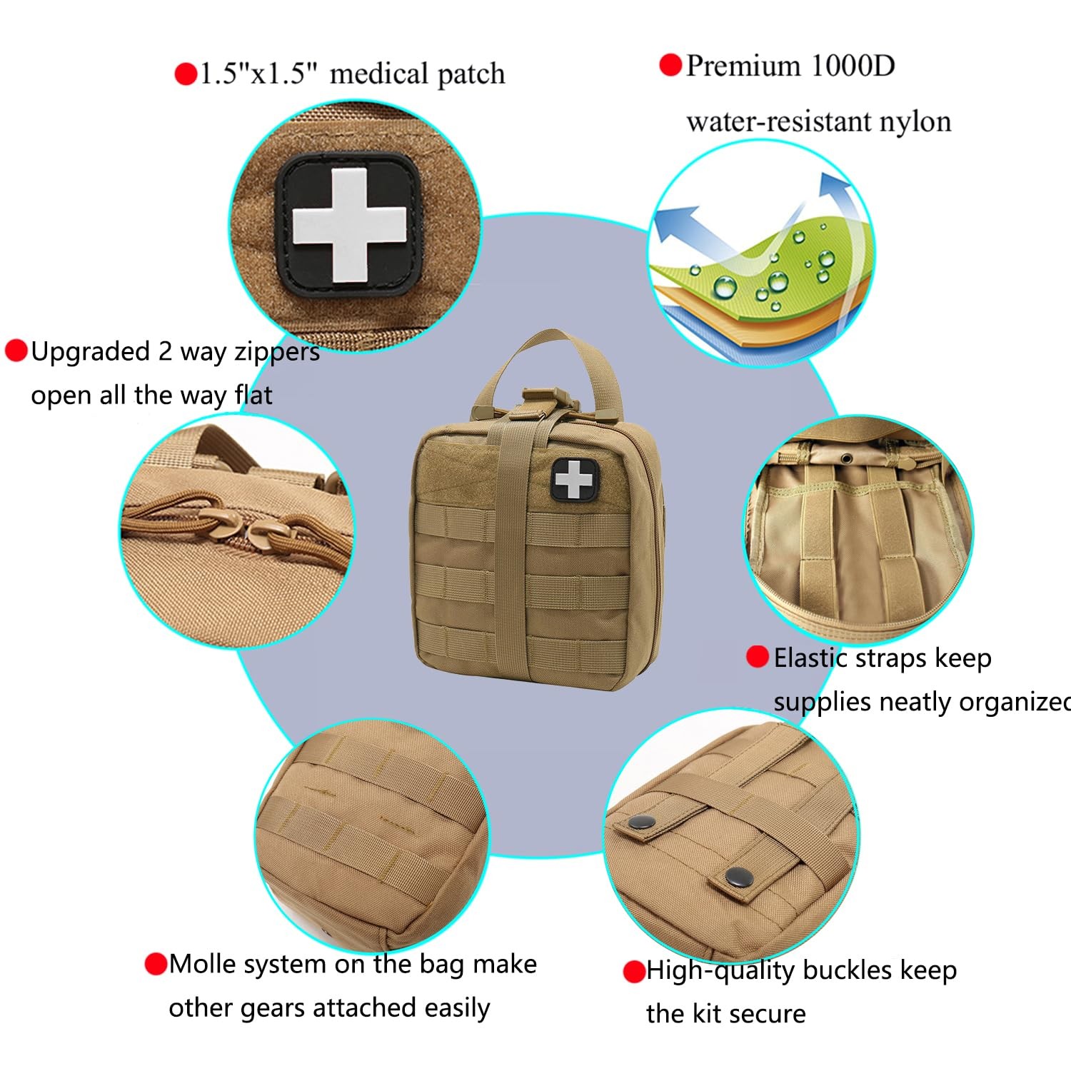 First Aid Kit Med Medical – Kit Rip-Off 180 pcs Water-Resistant Emergency Kit…