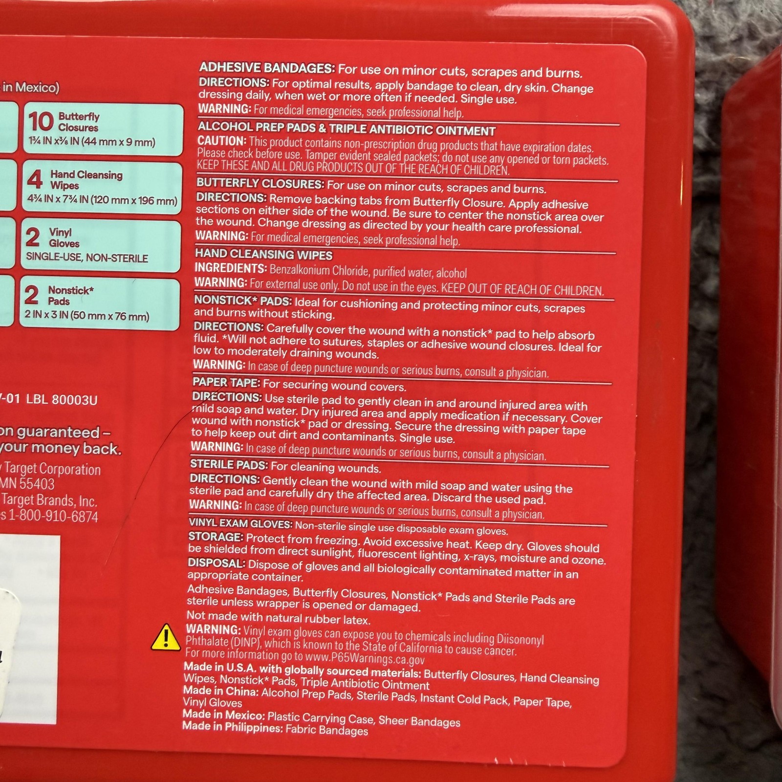 Up & Up First Aid Kit Compact 85 Piece Assorted Lot 2 Emergency Red New