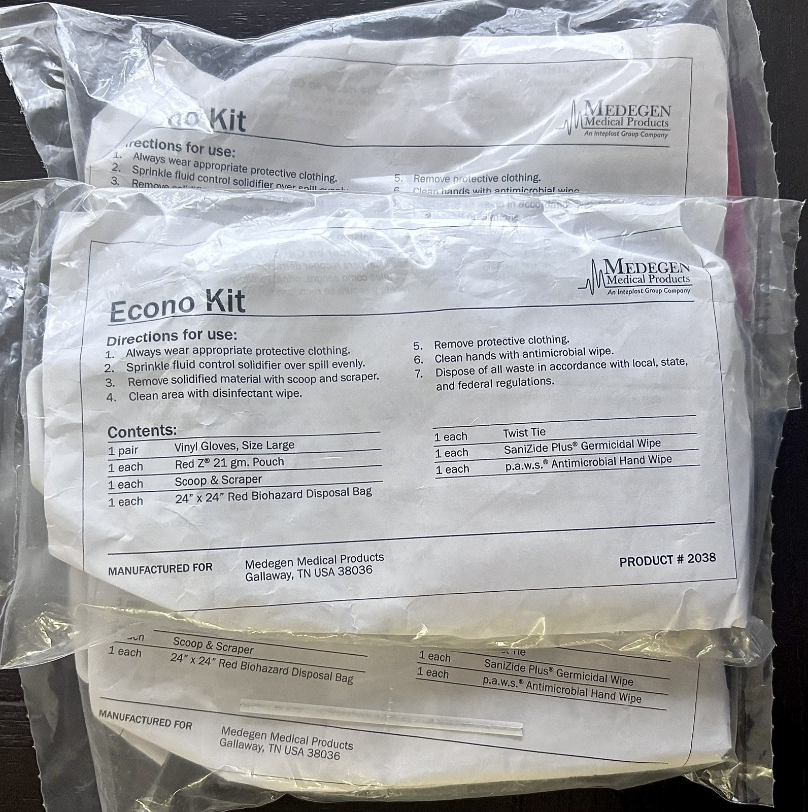 3~Econo Kit Medegen Medical Emergency Response Spill Absorbent Hygiene Material