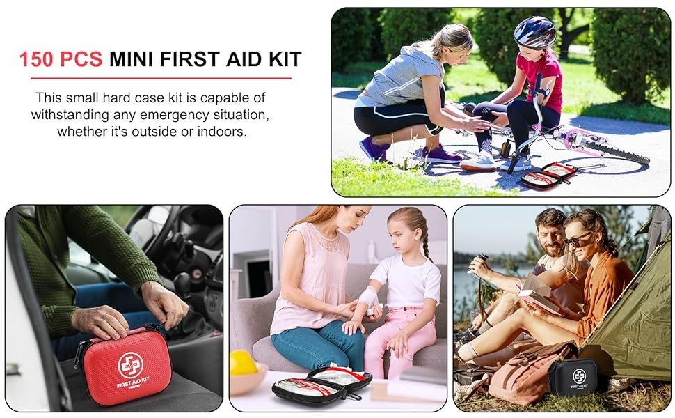 Mini First Aid Kit – 150 Piece Small Waterproof Hard Shell Medical Kit-Red