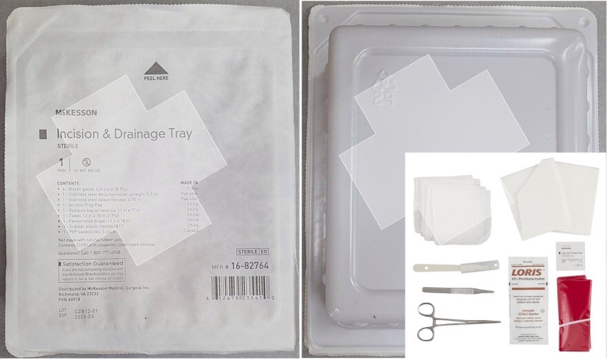 McKesson Incision and Drainage Procedure Tray Kit Pack IDP 16-82764 Forceps etc