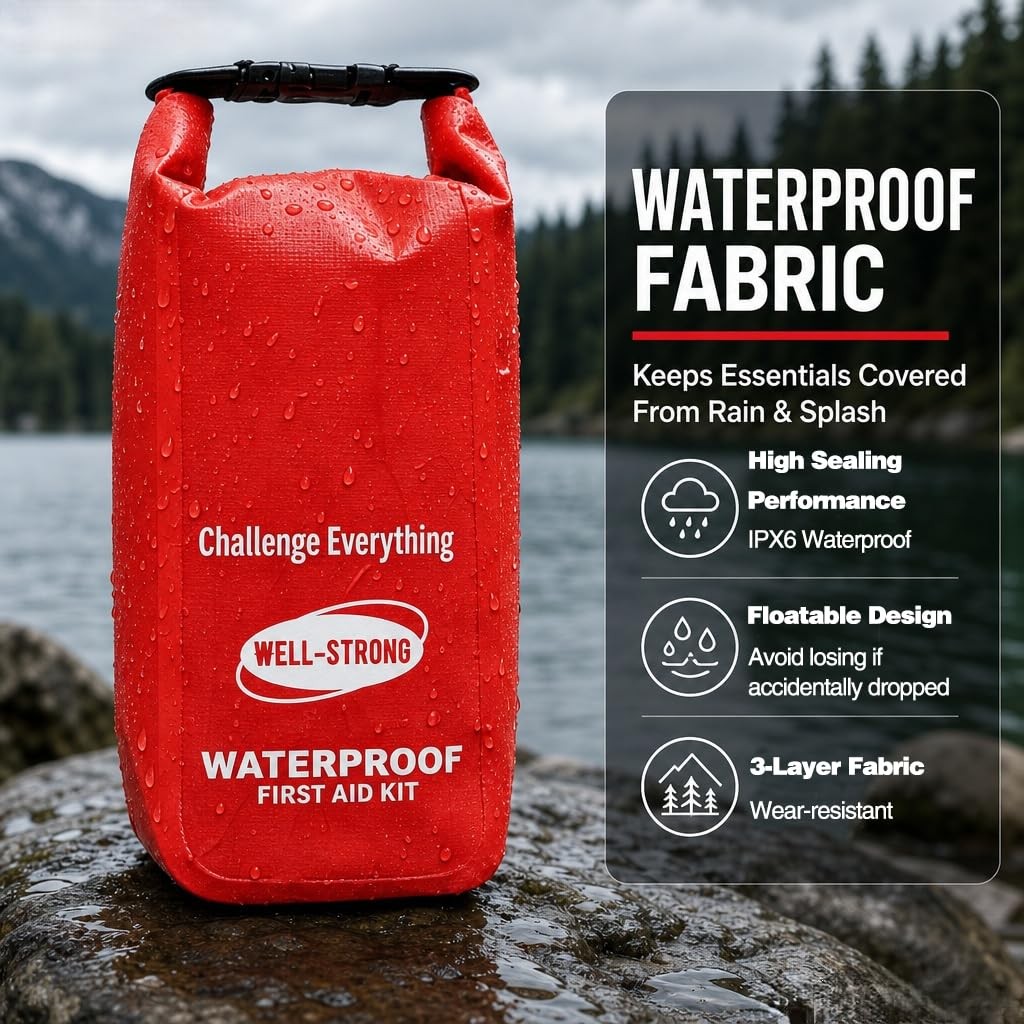 Waterproof Marine First Aid Kit Roll Top Emergency Kit for Boating Camping Red