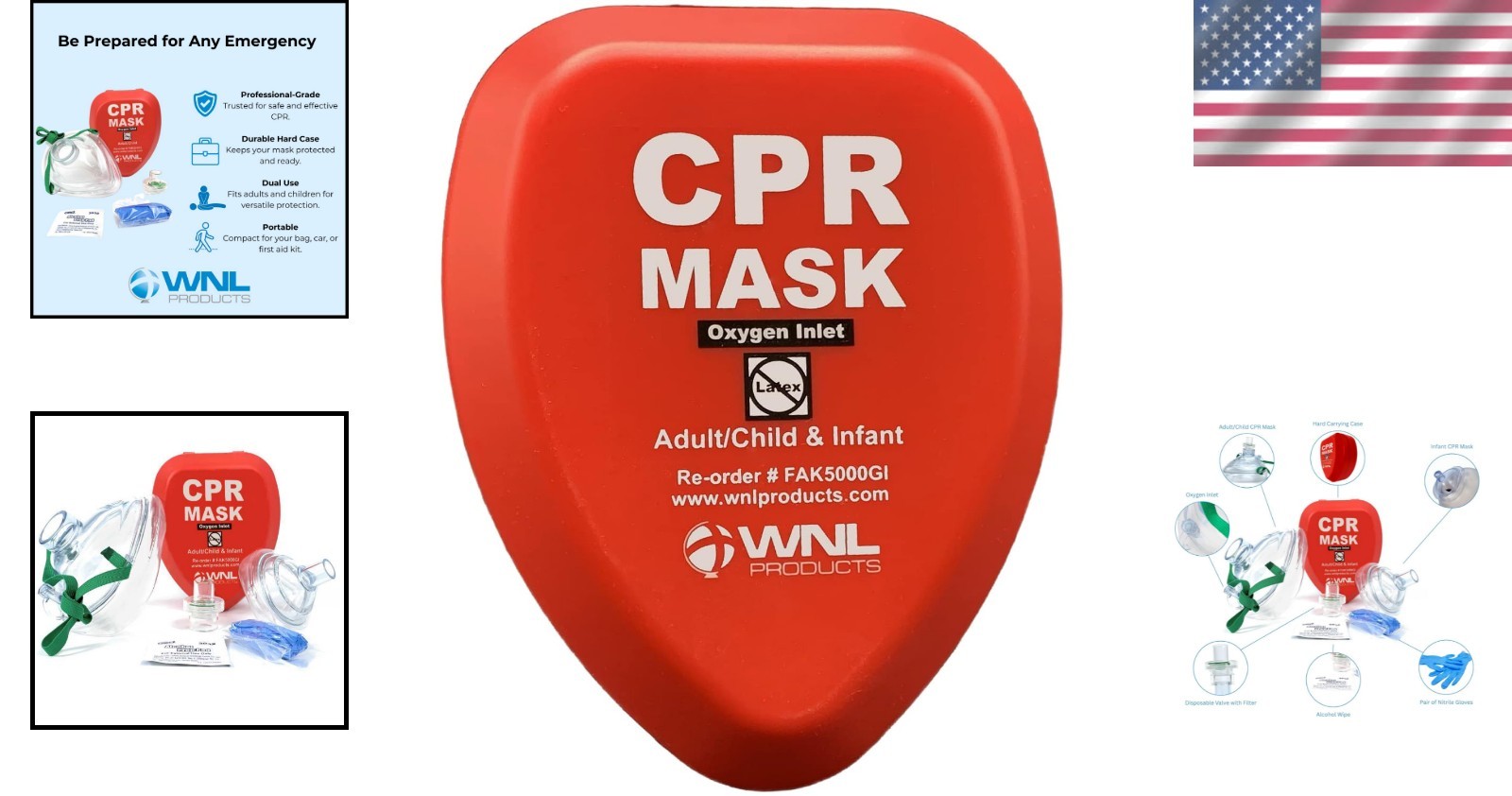 Complete CPR Rescue Mask Kit with Child & Adult Masks, Gloves, and Virus Shield