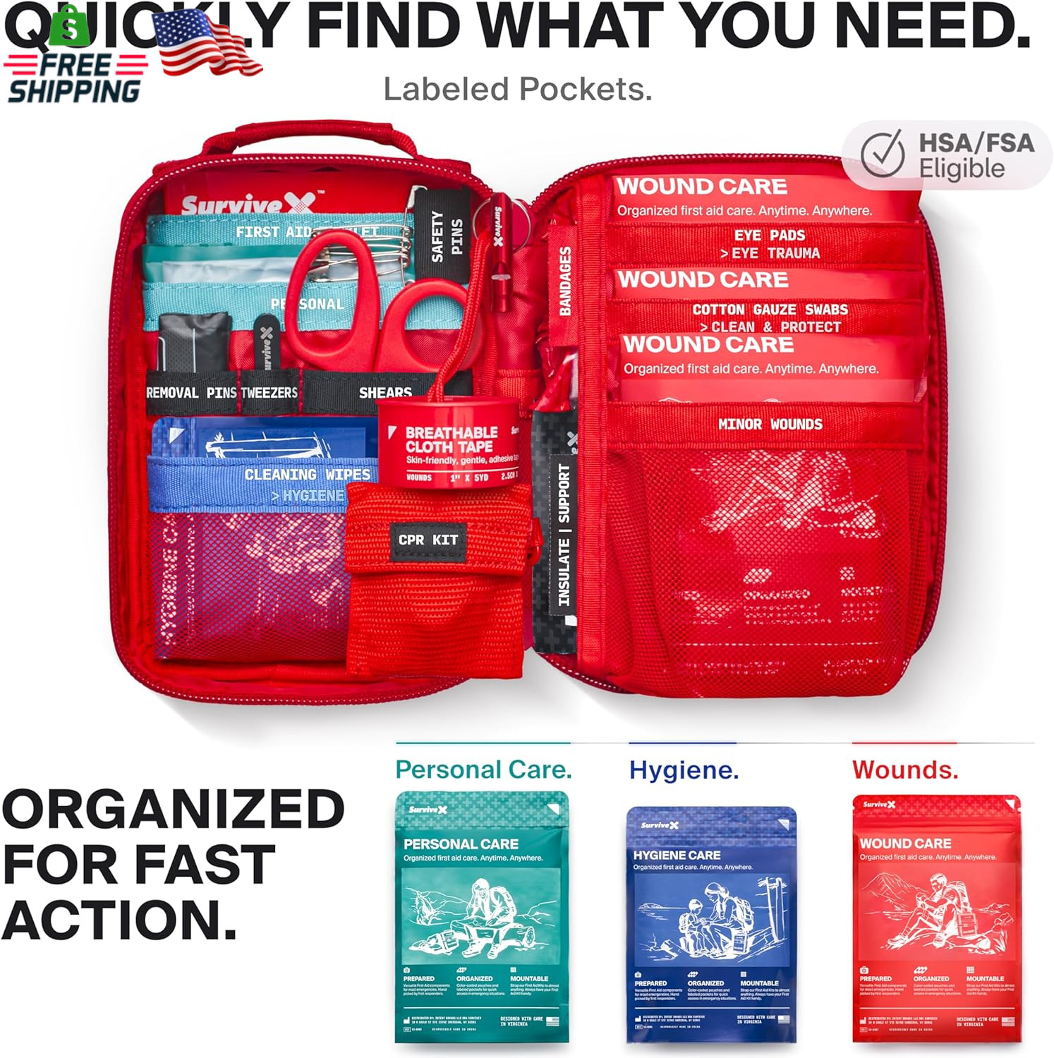 Small First Aid Kit for Car, Travel & Home – Emergency Kit for Hiking, Camping,
