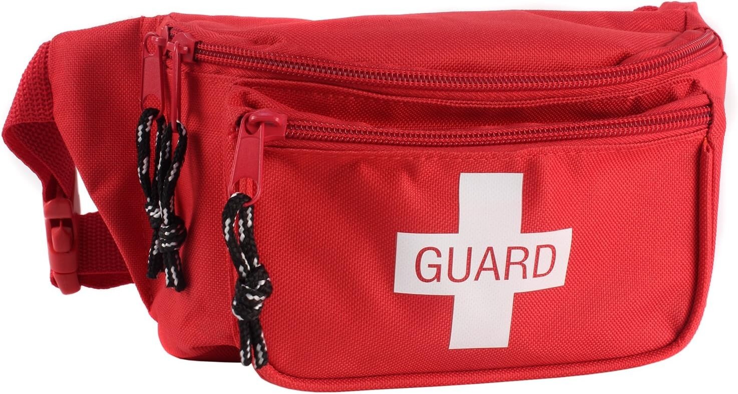 First Aid Fanny Pack Lifeguard Pools Beaches with Adjustable Strap – Red