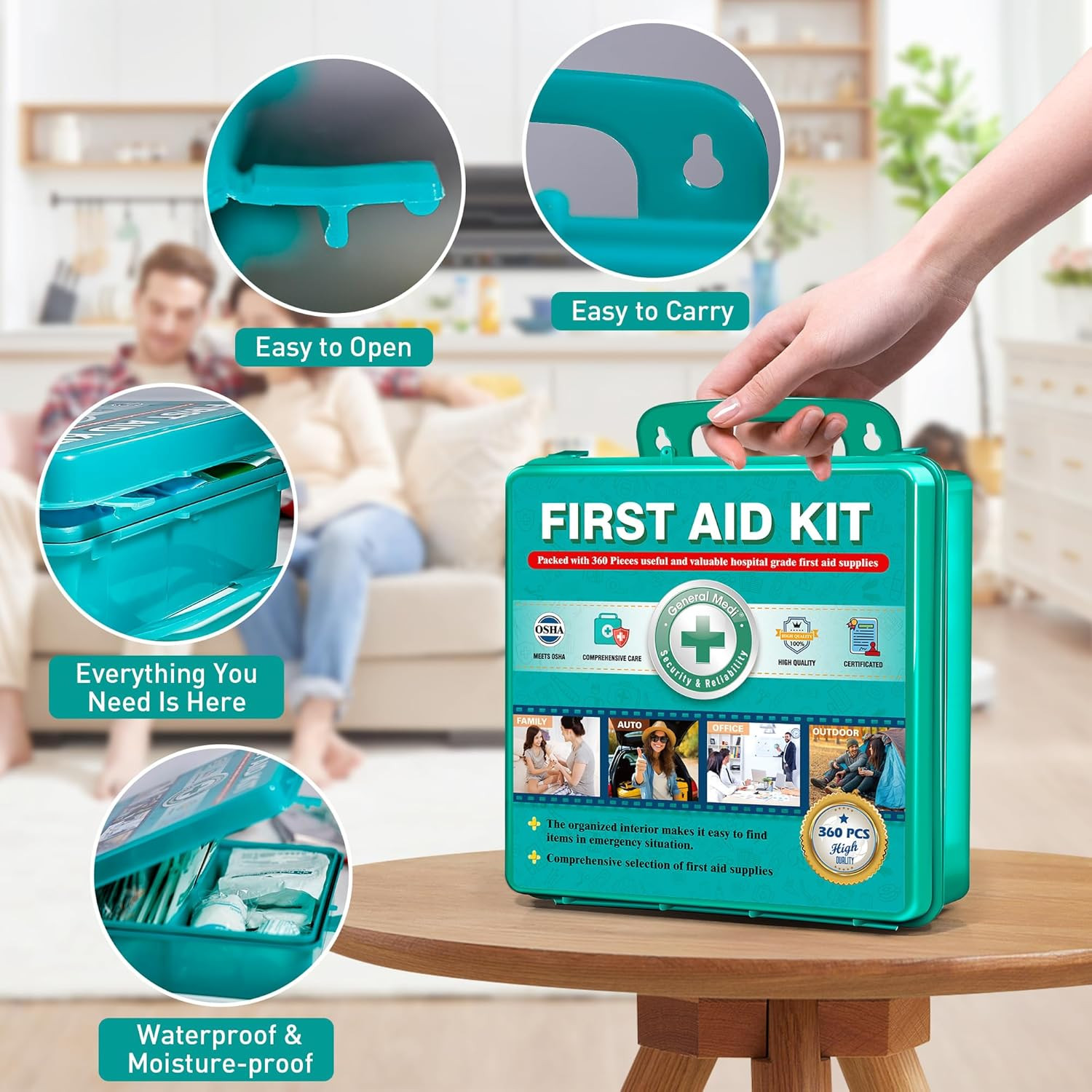 360 Pieces First Aid Kit Comprehensive Large First Aid Box with Premium Supplies