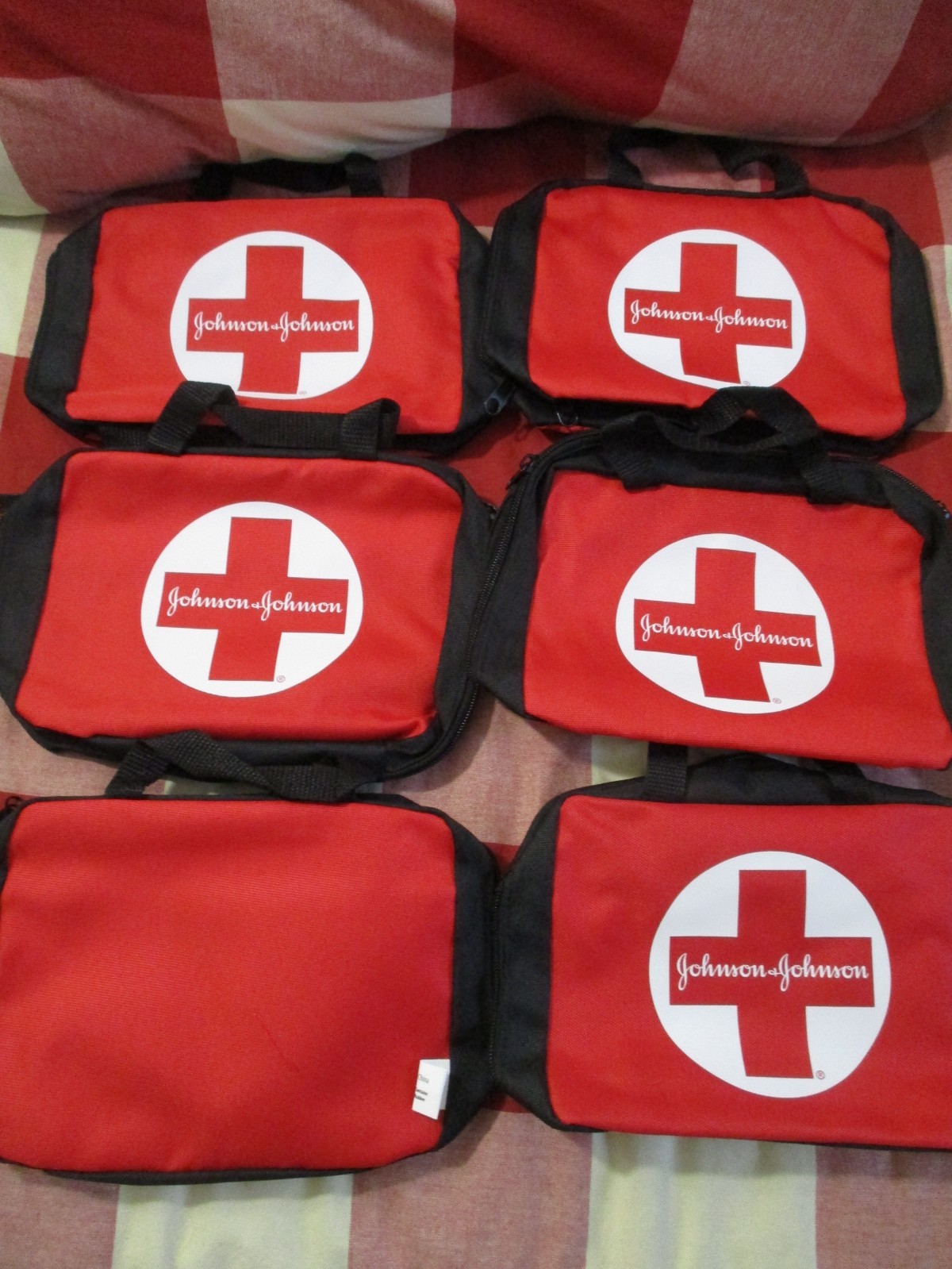 6 First Aid Kit Empty Zippered Bag Red Black Soft Side Johnson & Johnson Pouch