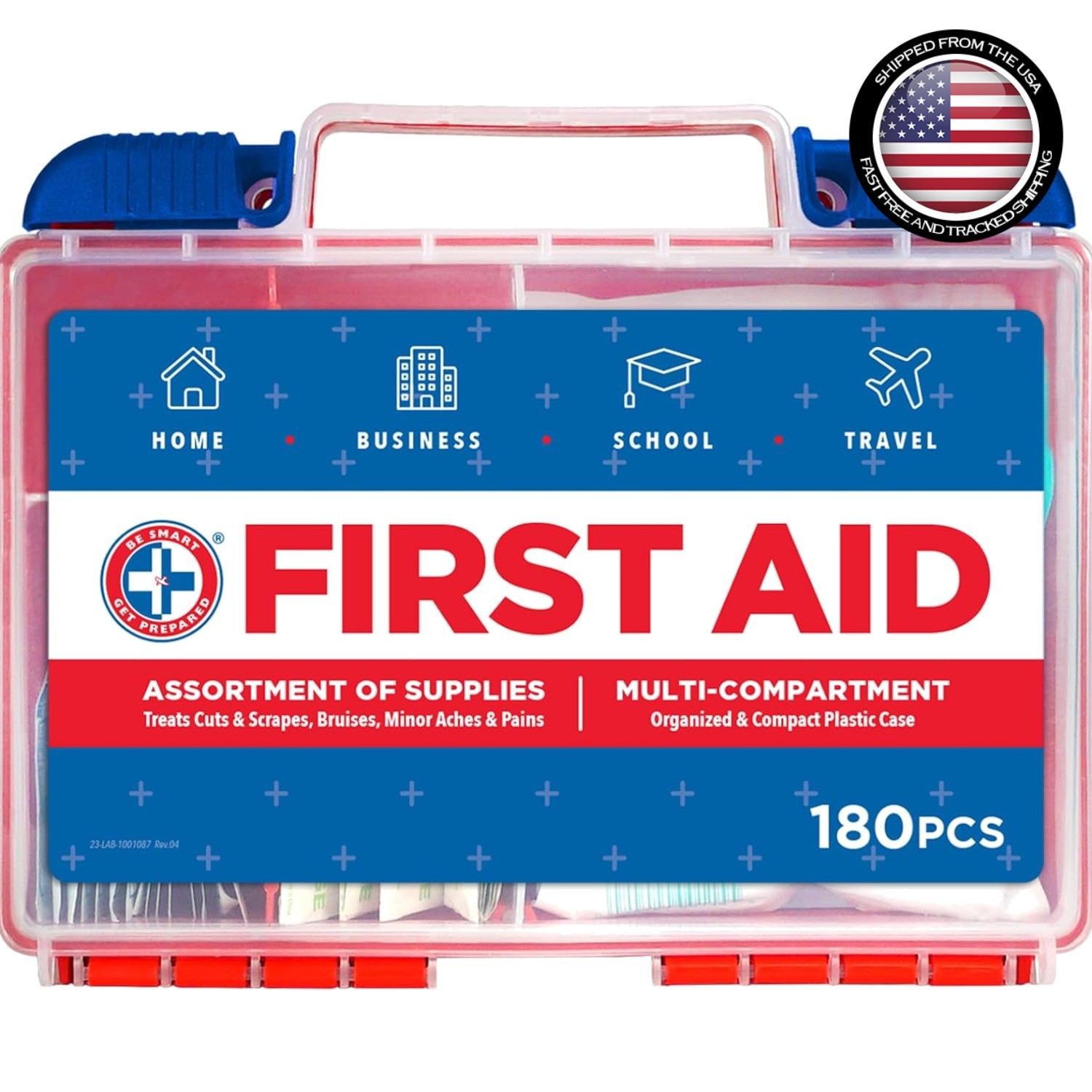 Rugged 180-Piece First Aid Kit: Essential Emergency Supplies for Home & Outdoors