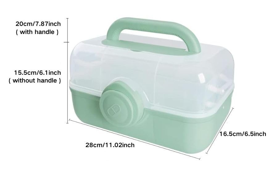 Mairuker Medicine Storage Containers 3-Tier Fold Tray Plastic Medical Green