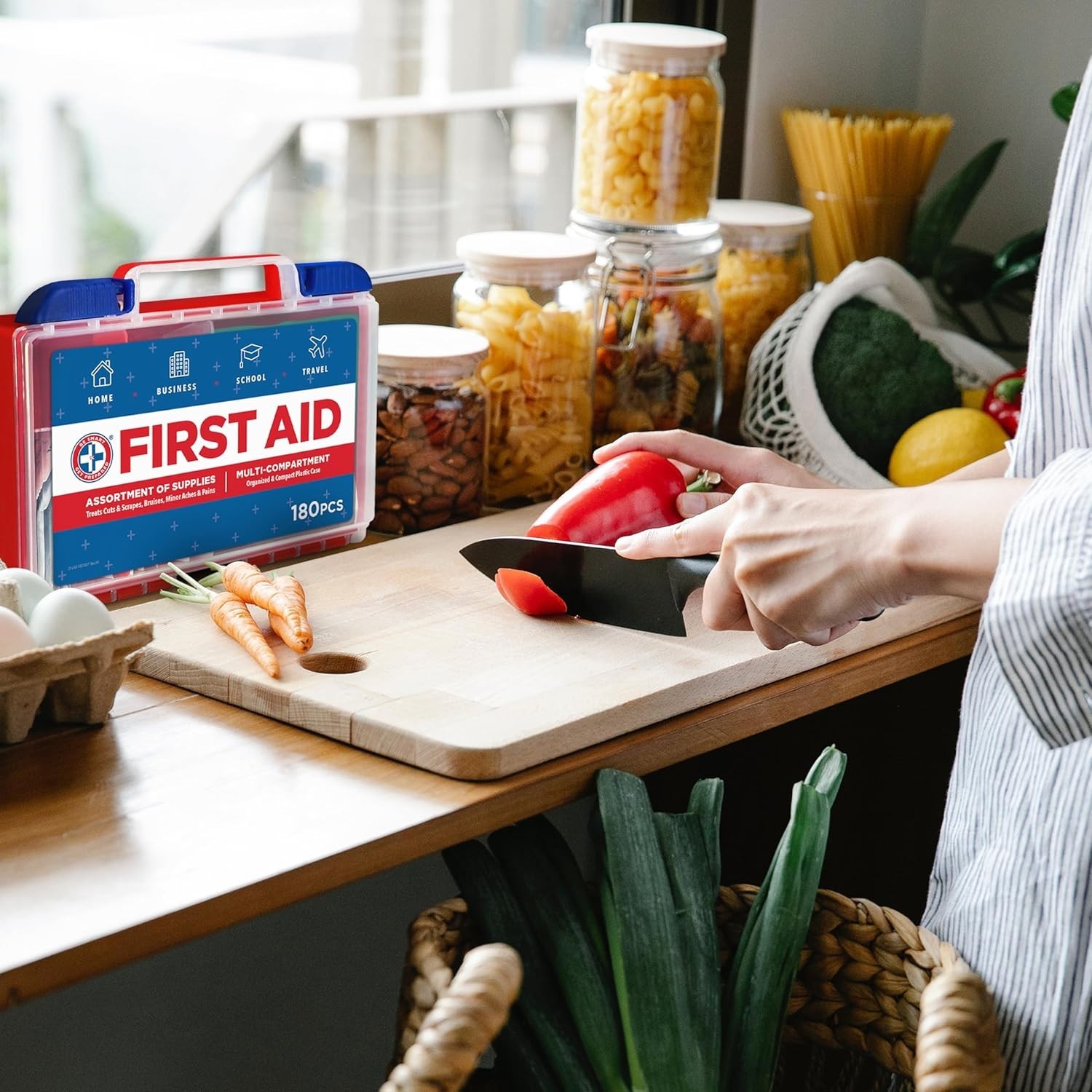 Rugged 180-Piece First Aid Kit: Essential Emergency Supplies for Home & Outdoors