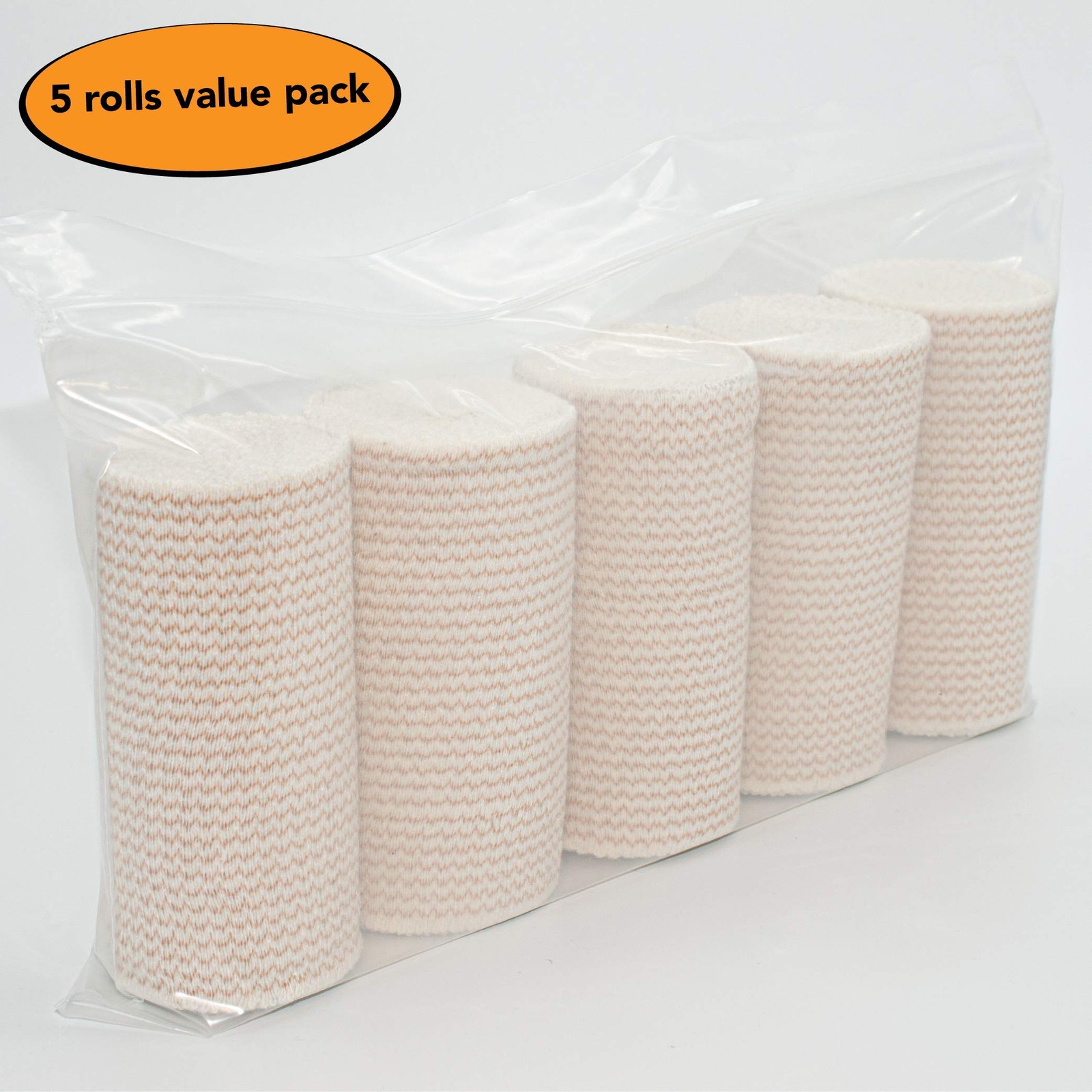 Hospora Thick Latex-Free Compression Cotton Elastic 4 Inch (Pack of 5), Beige